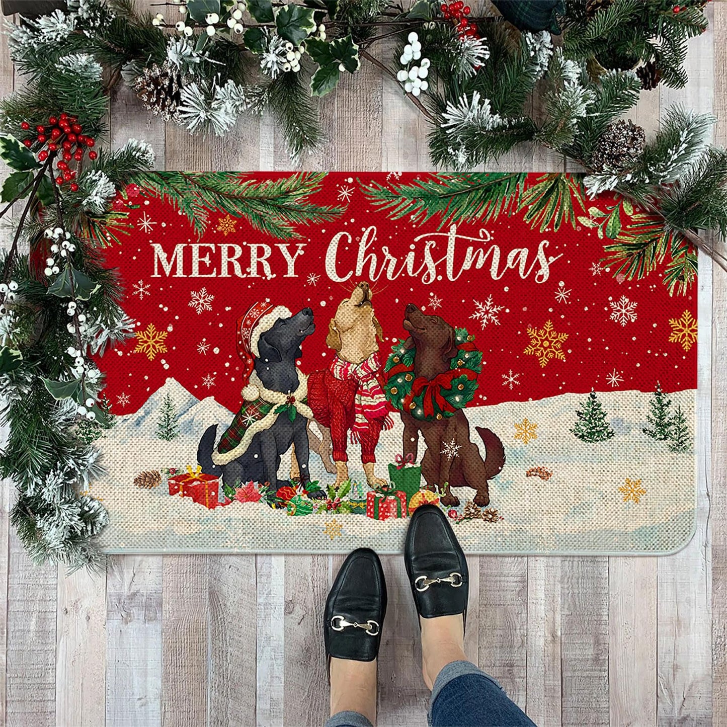 Roszwtit Christmas Dog Door Mat 30 X 17 Inch Merry Christmas Doormat Indoor Outdoor Entrance Floor Rug Non Slip Winter Christmas Decor Rubber Welcome Mats