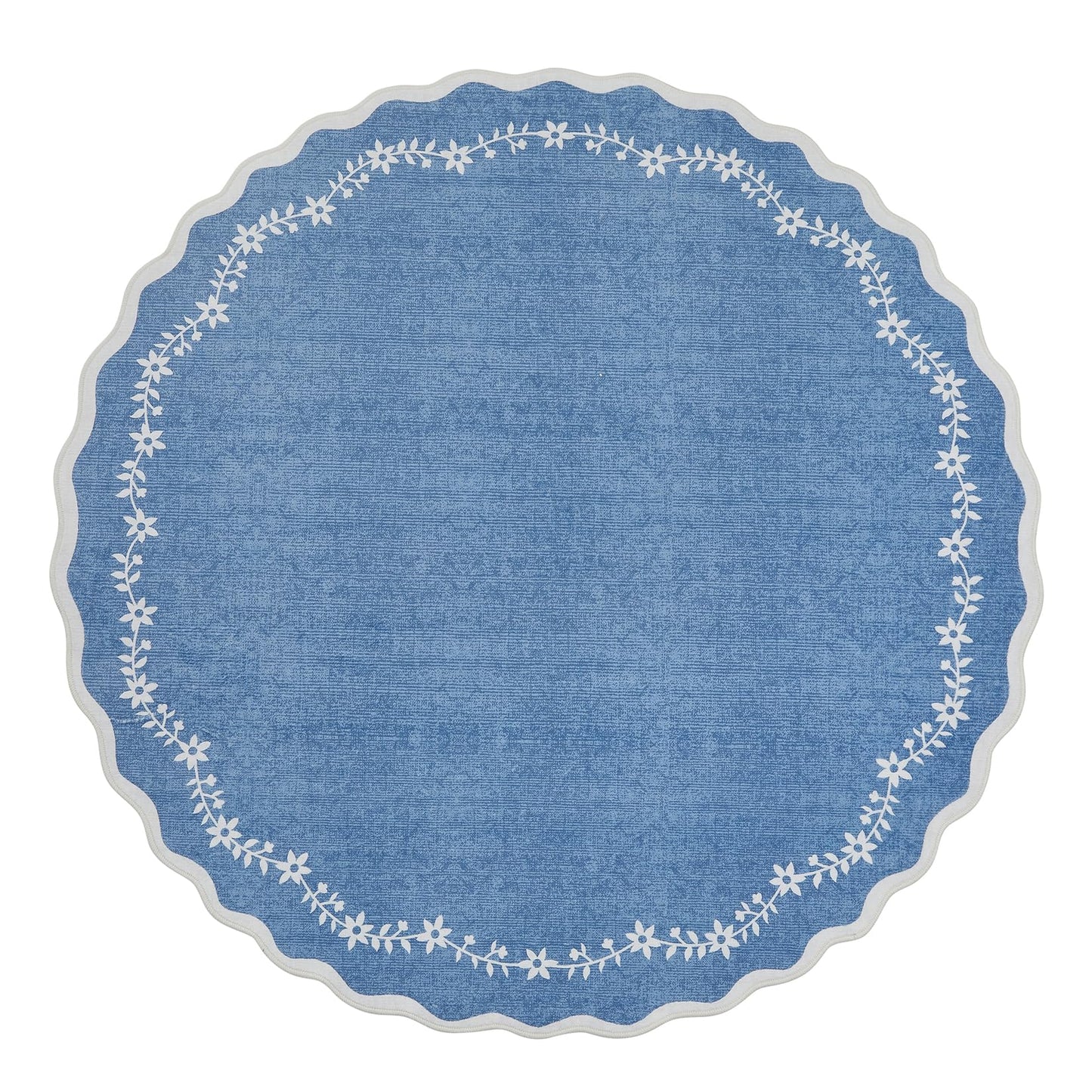 GarveeHome Round Area Rugs 4ft for Kids Room, Solid Navy Scalloped Washable Circle Rug Soft Non Slip Floral Print Floor Mat Carpet Indoor Thin Tent Rug for Bedroom Dining Room Playroom Nursery