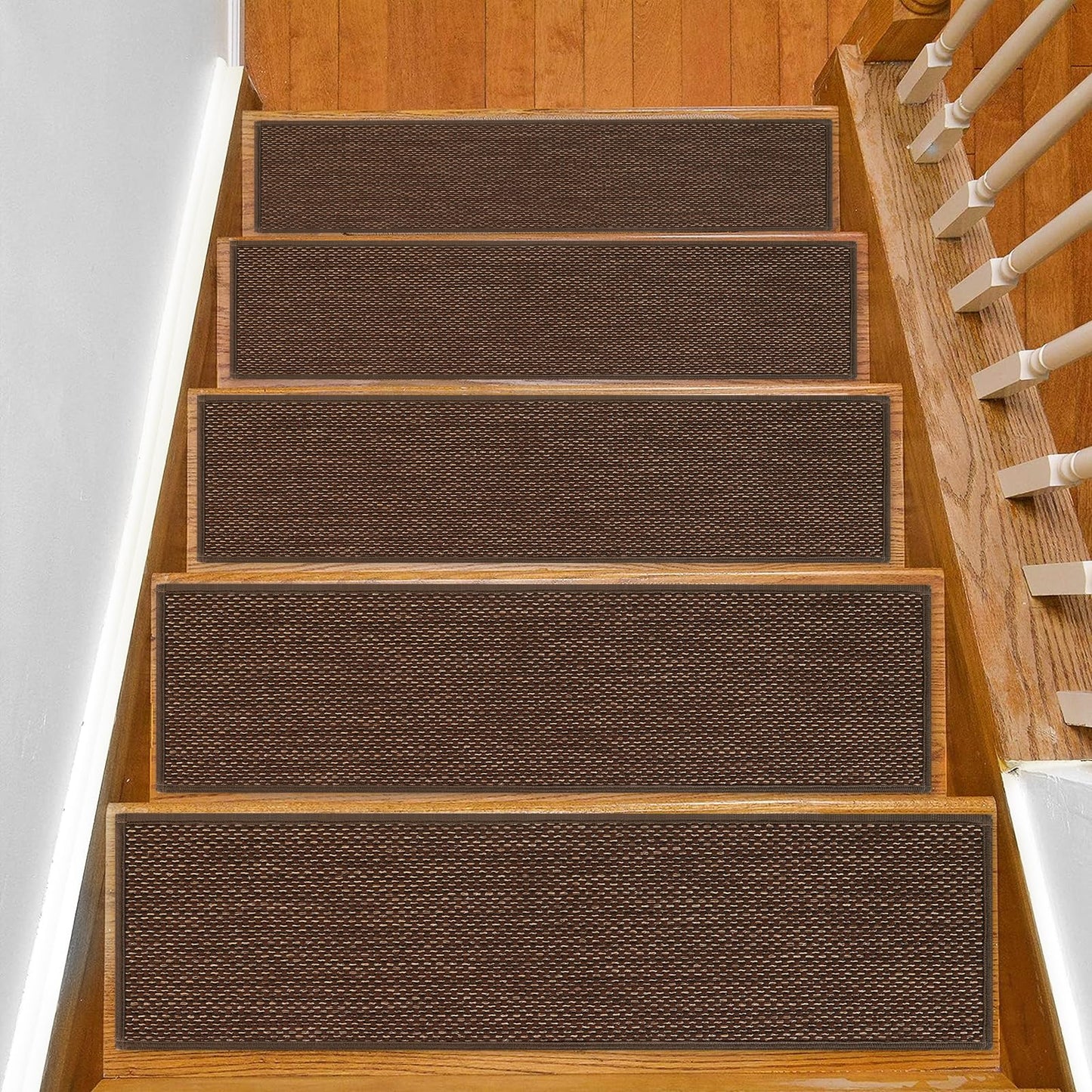 SMILOOL Stair Treads Non Slip for Wooden Steps Indoor 9" x 36" 4 Pack Extra Wide Stair Tread Carpet Stairs Runner, Step Pads with Reusable Adhesive for Dogs Kids Elders, Machine Washable, Brown