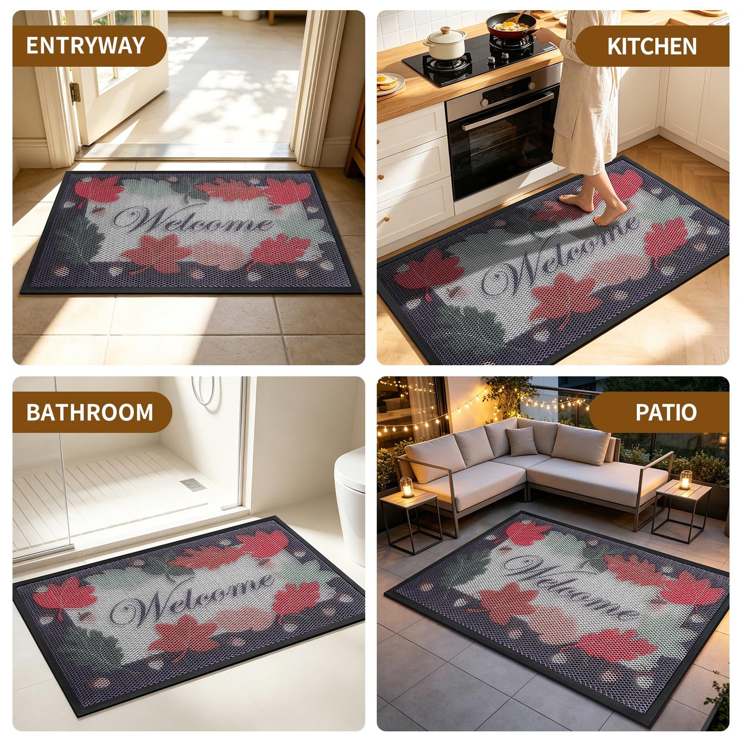 WELDUN Front Door Mat, Heavy Duty Non-Slip Rubber Dirt Trapper, Quick-Dry Low-Profile Washable Easy Clean, Welcome Mat for Indoor Outdoor Entryway Porch Patio Garage Mudroom 30"x17", Welcome