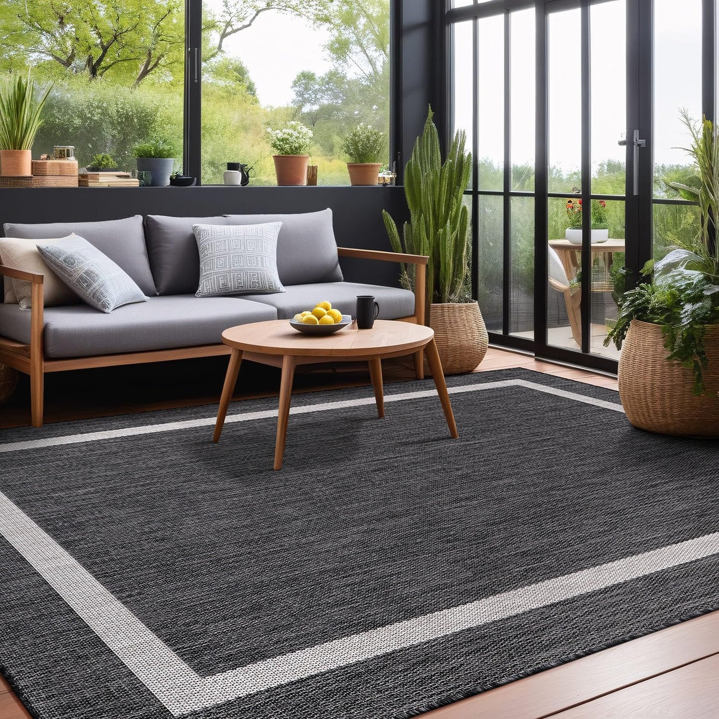 Luul Home Bordered Outdoor Rug 10x14 Washable Outside Carpet for Indoor Patio Porch Waterproof Easy Cleaning Non Shedding Area Rugs Gray 10 x 14