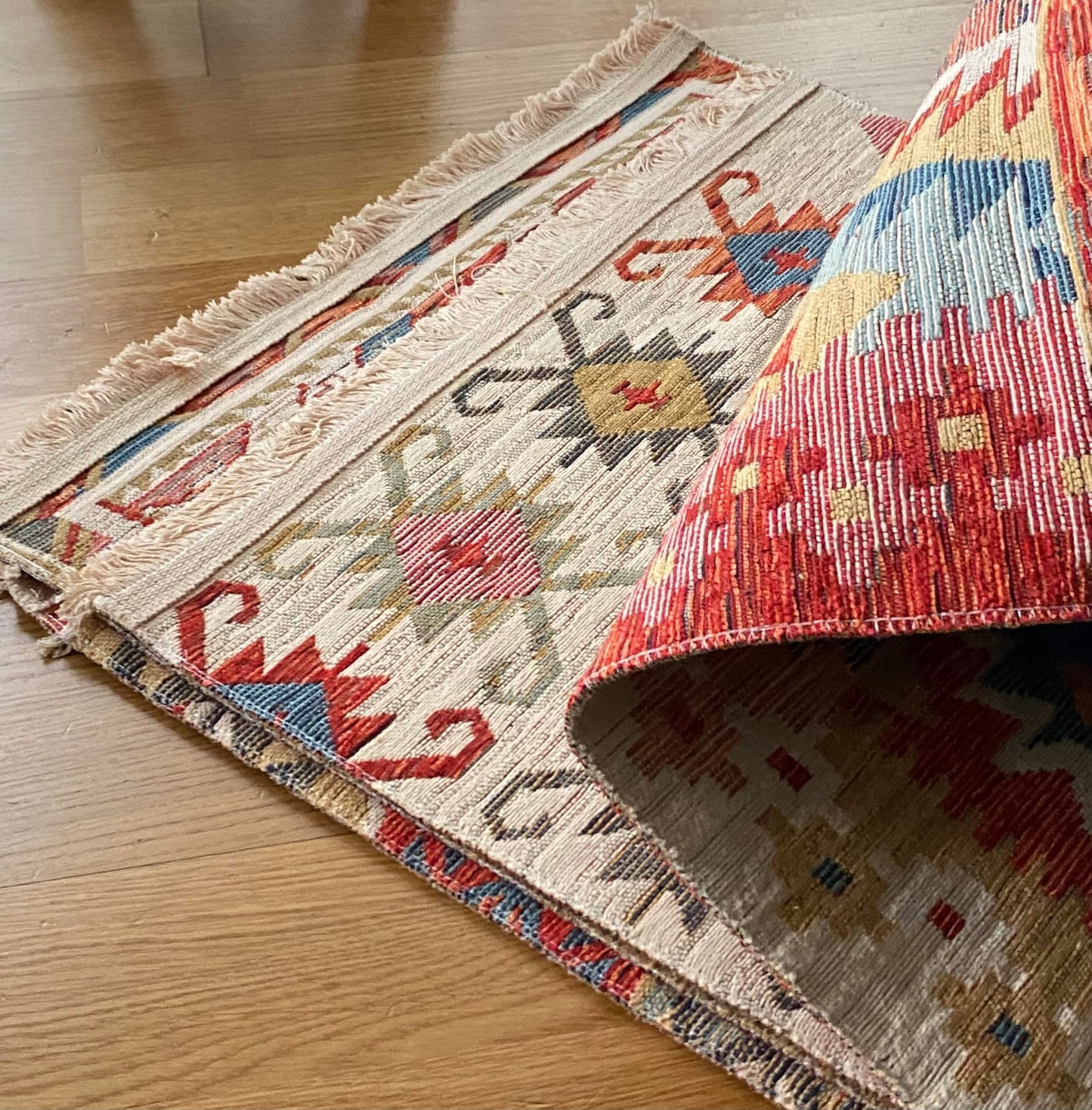Secret Sea Collection: Modern Kilim Series Small Area Rug, Washable, Reversible, Cotton (2 x 3 feet, Antique Birds)