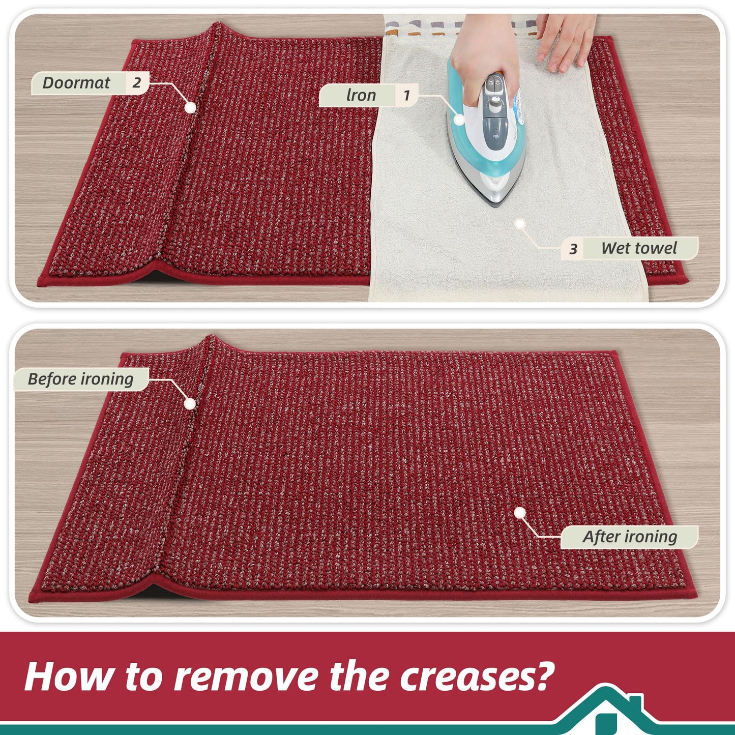 BEQHAUSE Dirt Trapper Door Mat 20" x 32", Non-Slip Washable Doormats Entrance Mat, Dirt Resistant and Absorbent Welcome Mat, Low Profile Floor Mats for Front Back Door and Entryway, Red