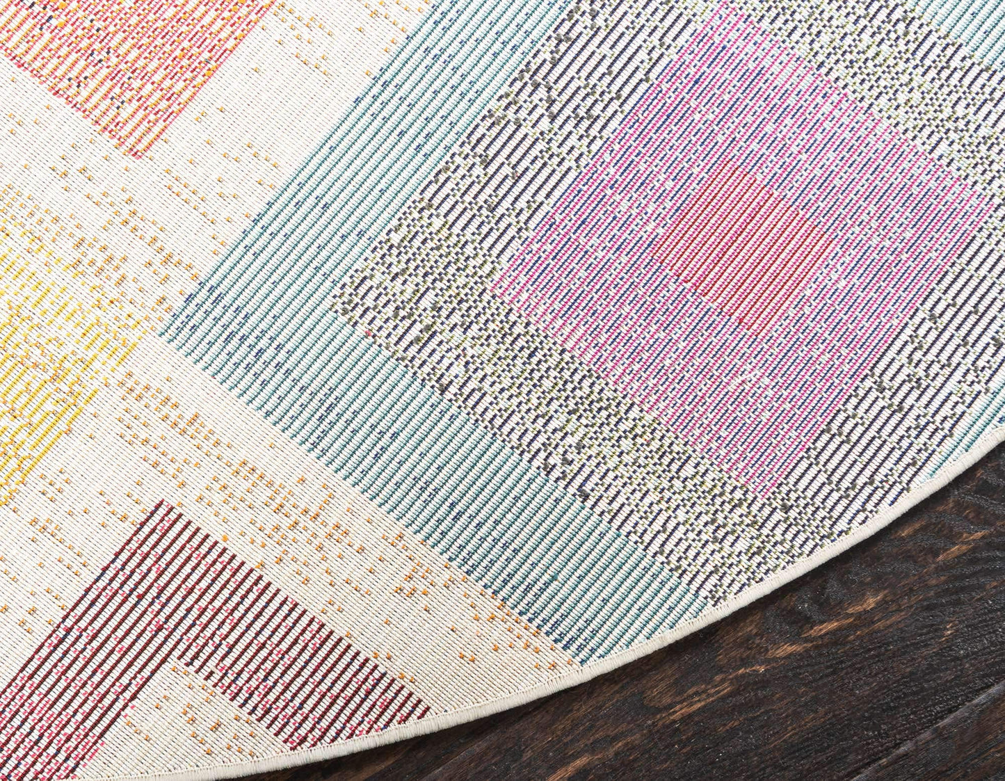 Unique Loom Estrella Collection Colorful, Geometric, Squares Modern, Abstract Area Rug (6' 0 x 6' 0 Round, Multi/Beige)