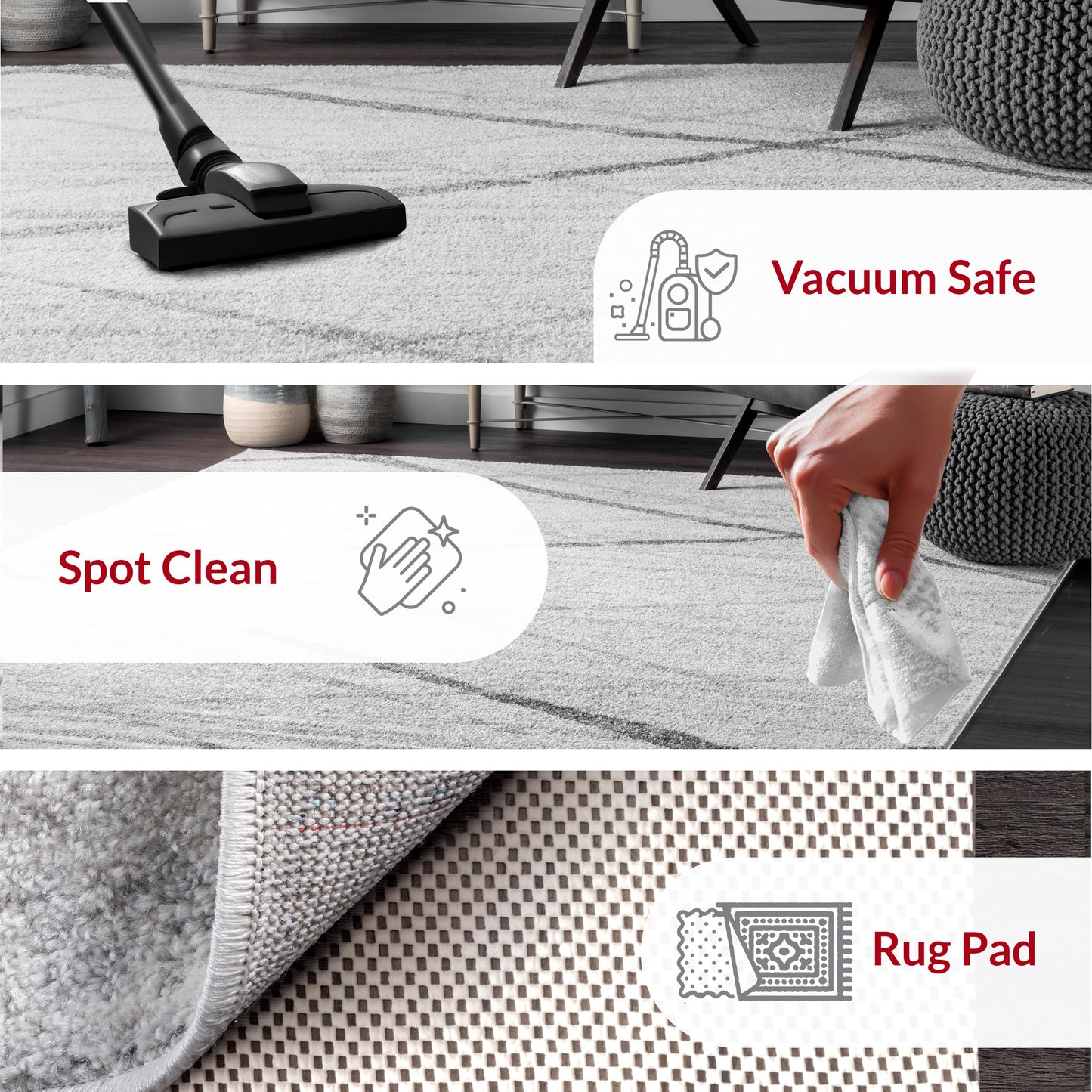 Nuloom Thigpen Grey/Off-White, 5' Round, Soft and Cozy, High Traffic, Stain Resistant, Easy Clean, Non-Shed, Durable Area Rug for Bedroom, Living Room, Dining Space, Den, Foyer, Entryway
