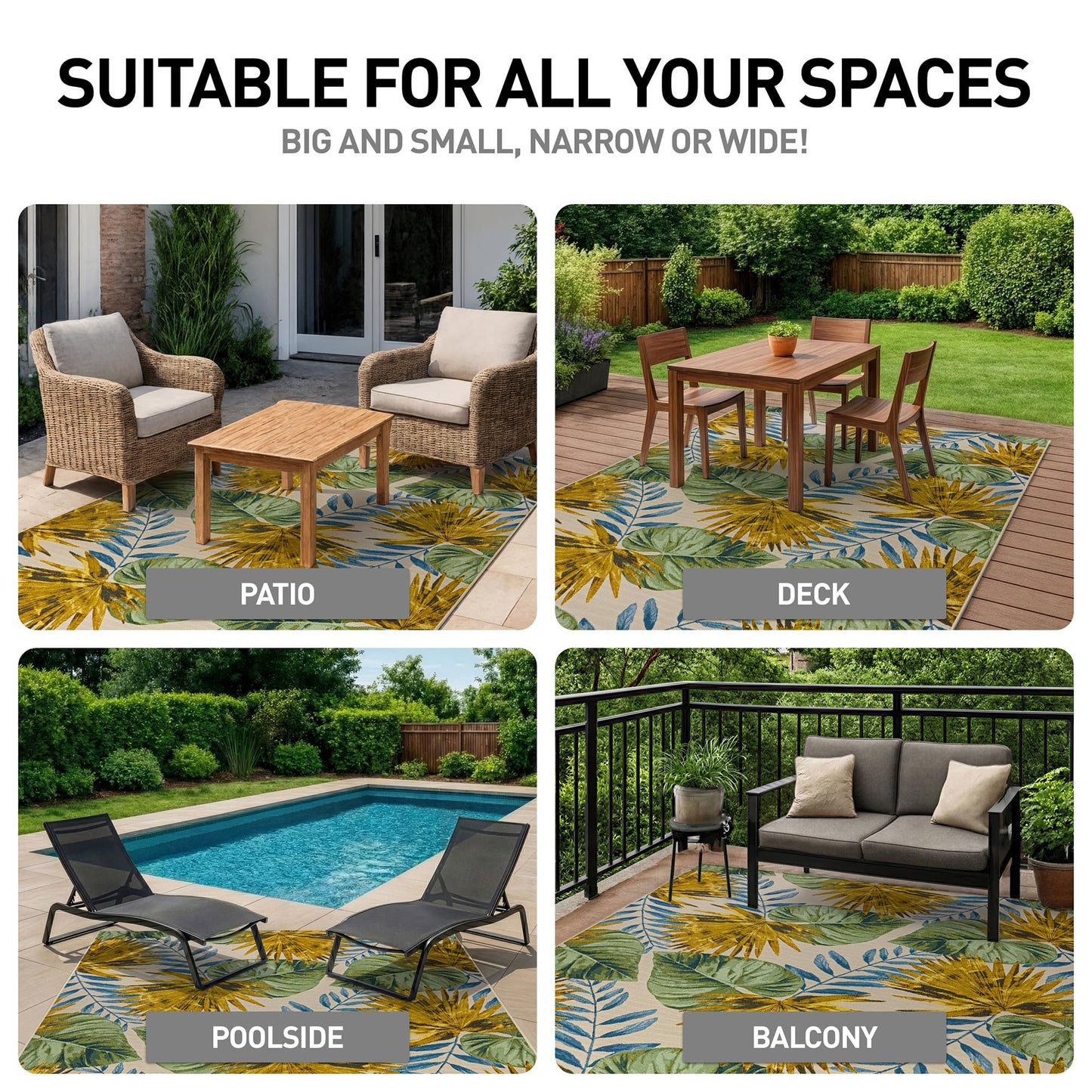 Rugshop Tropical Garden Palm Indoor/Outdoor Patio Area Rug, Easy Clean Outdoor Rug for Porch Deck Balcony, Green Gold 7'10" x 10'6" Green