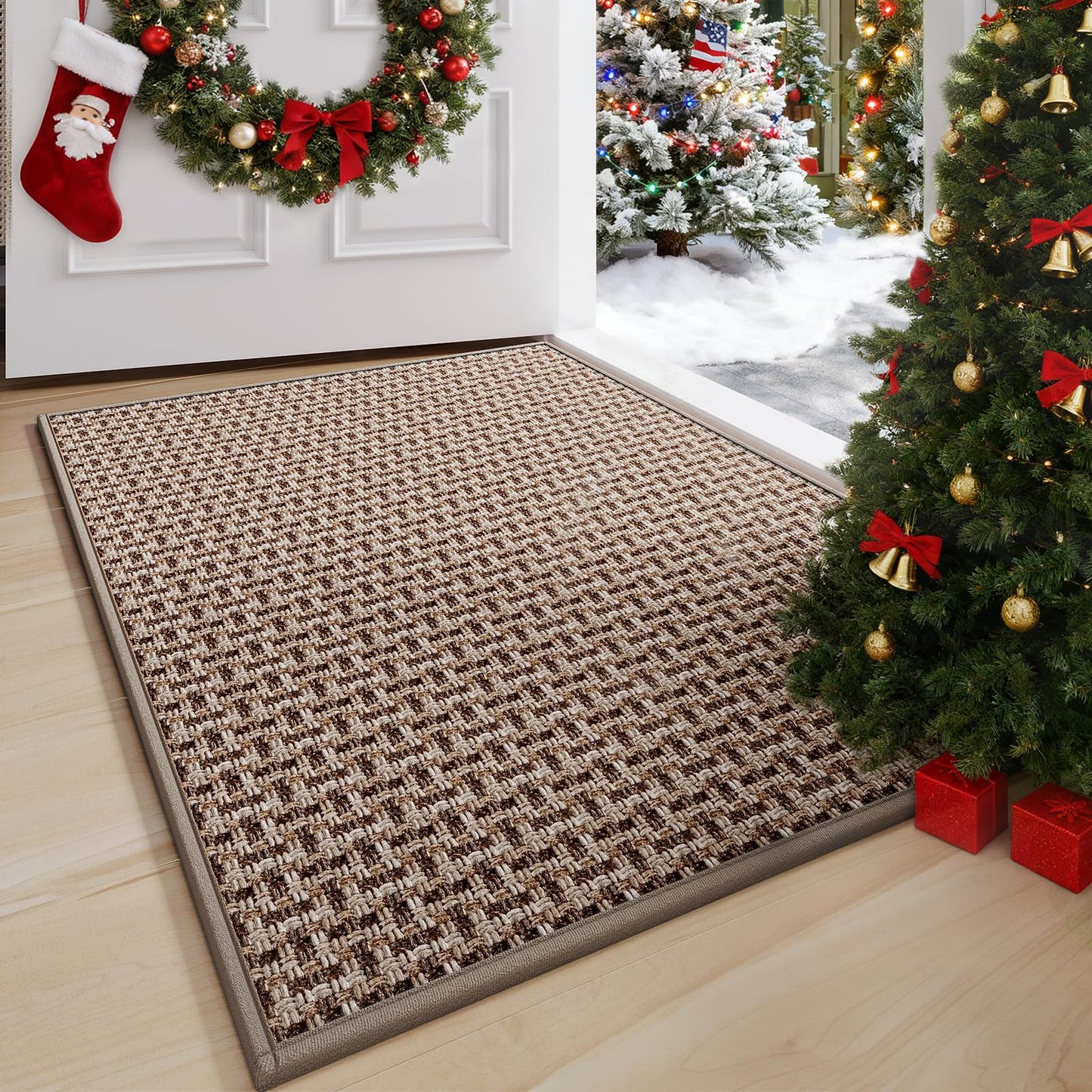 YDKGL Door Mat 24"x35", Dirt Resistant and Absorbent, Non-Slip Rubber Backing Floor Mats, Easy Clean Low-Profile Doormat for Entryway, Front Door, Inside Entrance, Brown