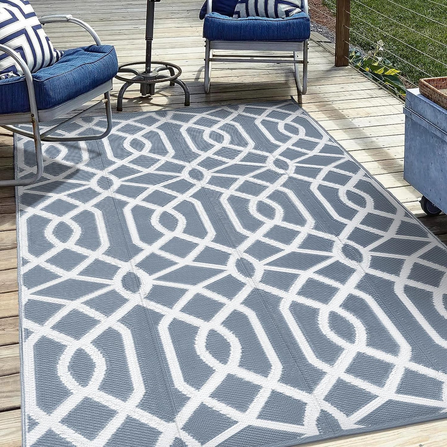 wikiwiki Outdoor Rug, 6x9ft Waterproof Reversible Mat Indoor Outdoor Rugs Carpet, Small Area Rug Plastic Straw Rug for Patio Deck Balcony Pool RV Camping Beach Picnic, Grey, Rugscape Series