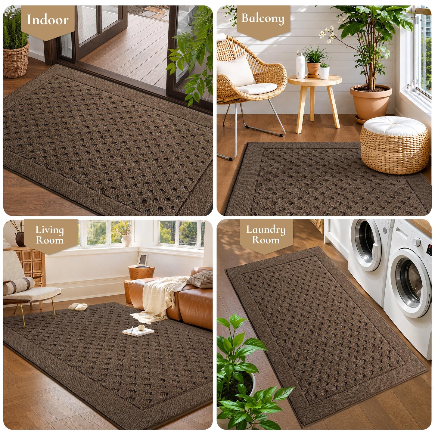 MatMaven Dirt Trapper Door Mat 36"x 60", Non-Slip Washable Doormat Entryway Rugs, Dirt Resistant and Absorbent Welcome Mat, Low Profile Floor Mats for Front Back and Entrance, Brown