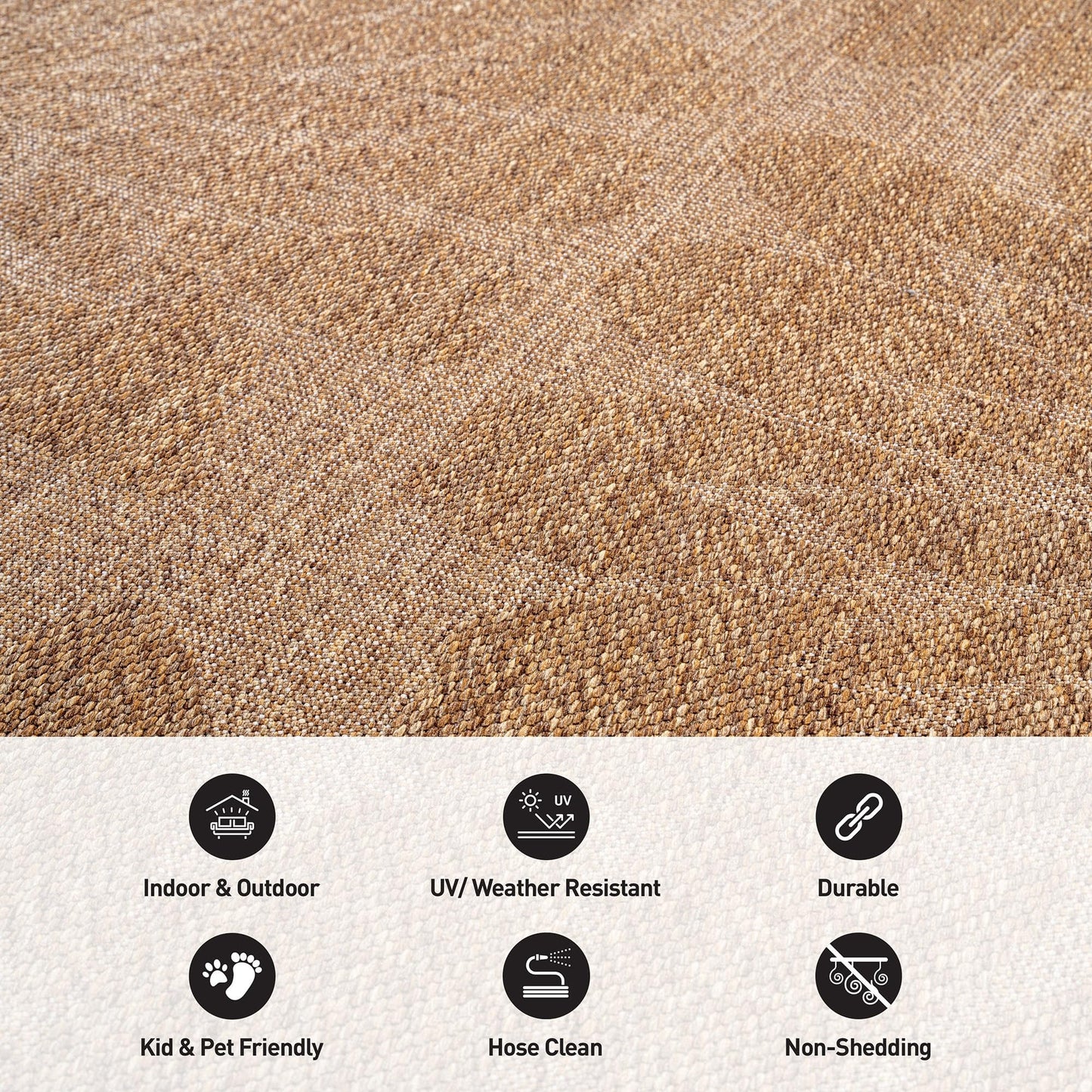 Rugshop Floral Indoor Outdoor Flat Woven Area Rug,Natural Jute-Style,Easy-Care Patio Rug for Backyard Porch Deck Balcony, 6'6" x 9' Sand/Natural