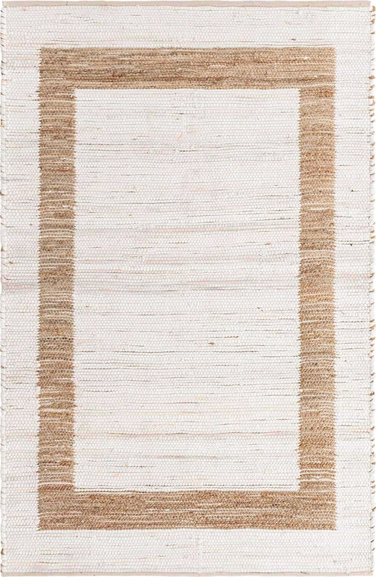 Unique Loom Chindi Jute Collection Area Rug (5' 1" x 8' Rectangle, White and Natural/ Natural)