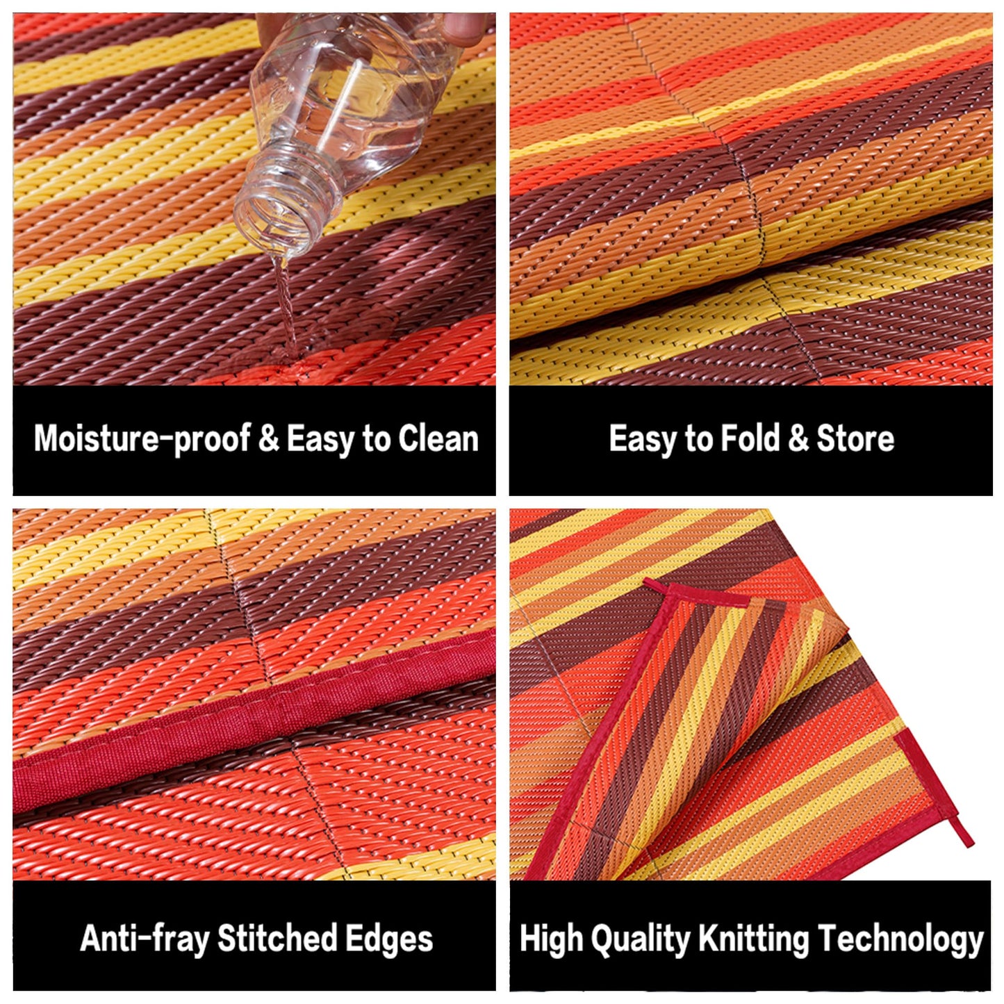 WondRg Outdoor Plastic Straw Rug Waterproof Patio 6x9 Red Orange Stripe Mat for Porch Camping RV Balcony Deck Courtyard Reversible Lightweight Durable Portable Carpet