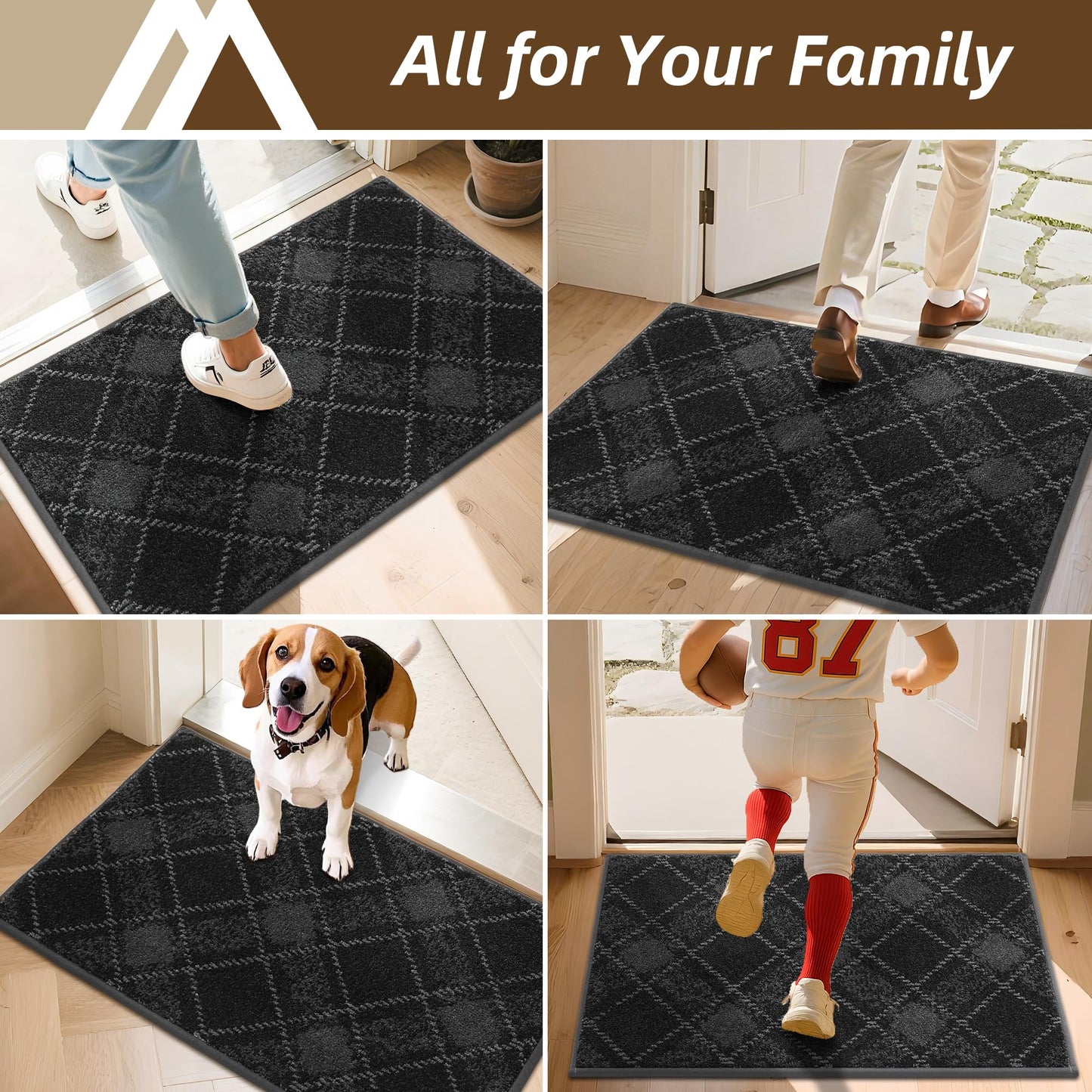 COSY HOMEER Door Mat Non-Slip, Soft Absorbent TPR Backing Doormat for Front Door Inside Entrance, Washable Low Profile Mats for Pets & Family, 20" x 32", Dark Grey