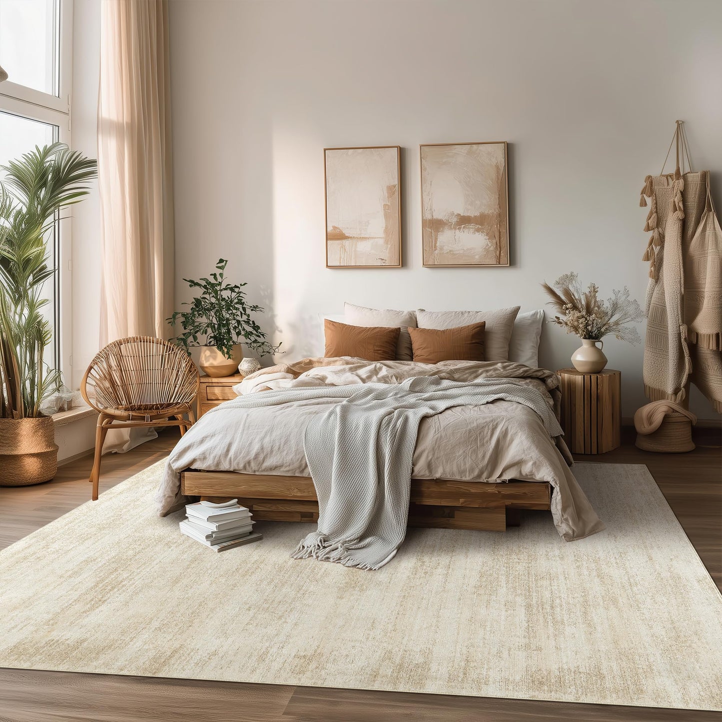 BILEEHOME 6x9 Area Rugs for Living Room, Washable Tan Beige Neutral Abstract Boho Modern Farmhouse Rug for Dining Room Under Table Bedroom Tan Coffee Brown with Beige
