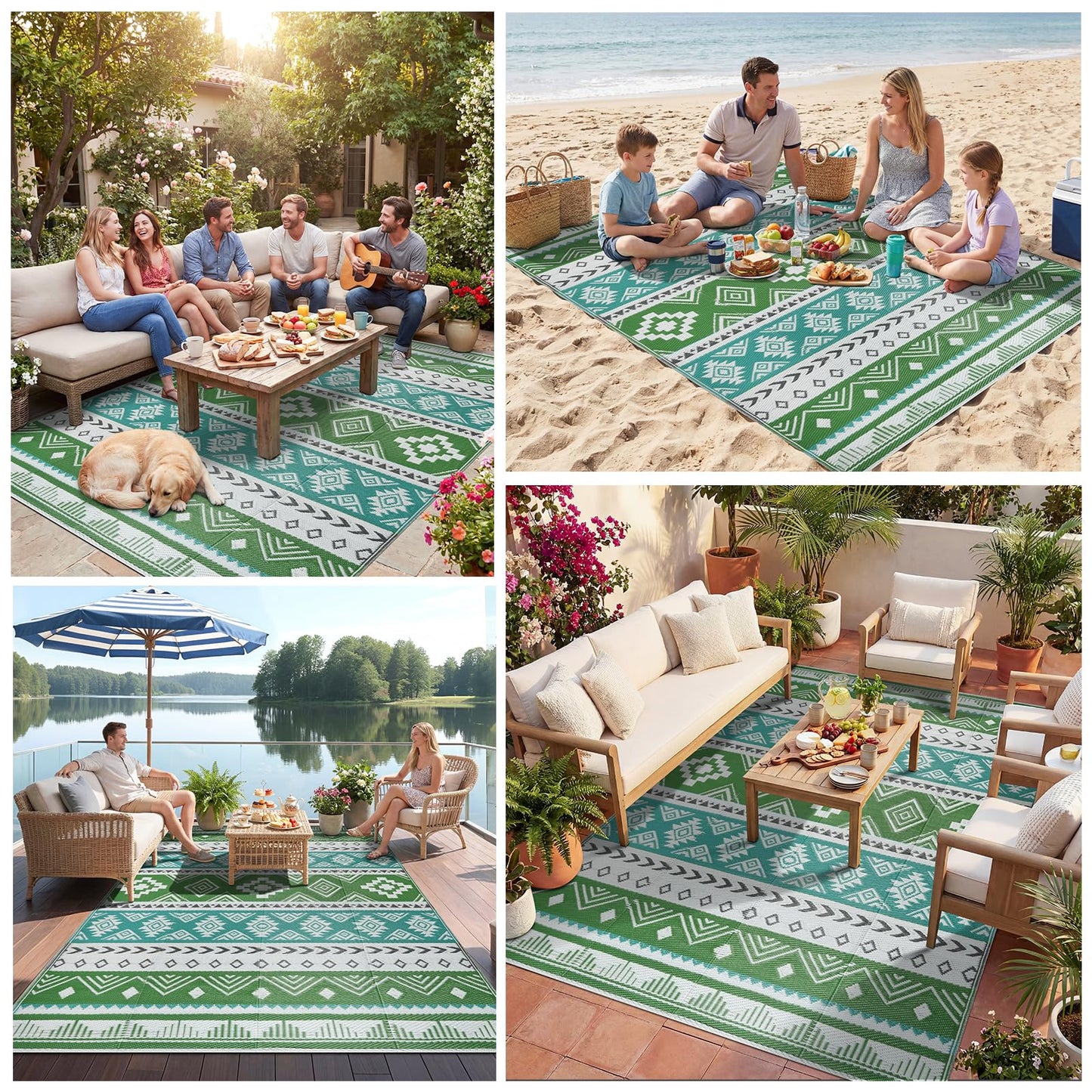 Outdoor Rug 5x8 ft Waterproof Reversible Plastic Straw Patio Camping Rug, Portable Indoor Outdoor RV Mat Carpet for Deck, Camper, Porch, Balcony, Backyard, Picnic, Blue