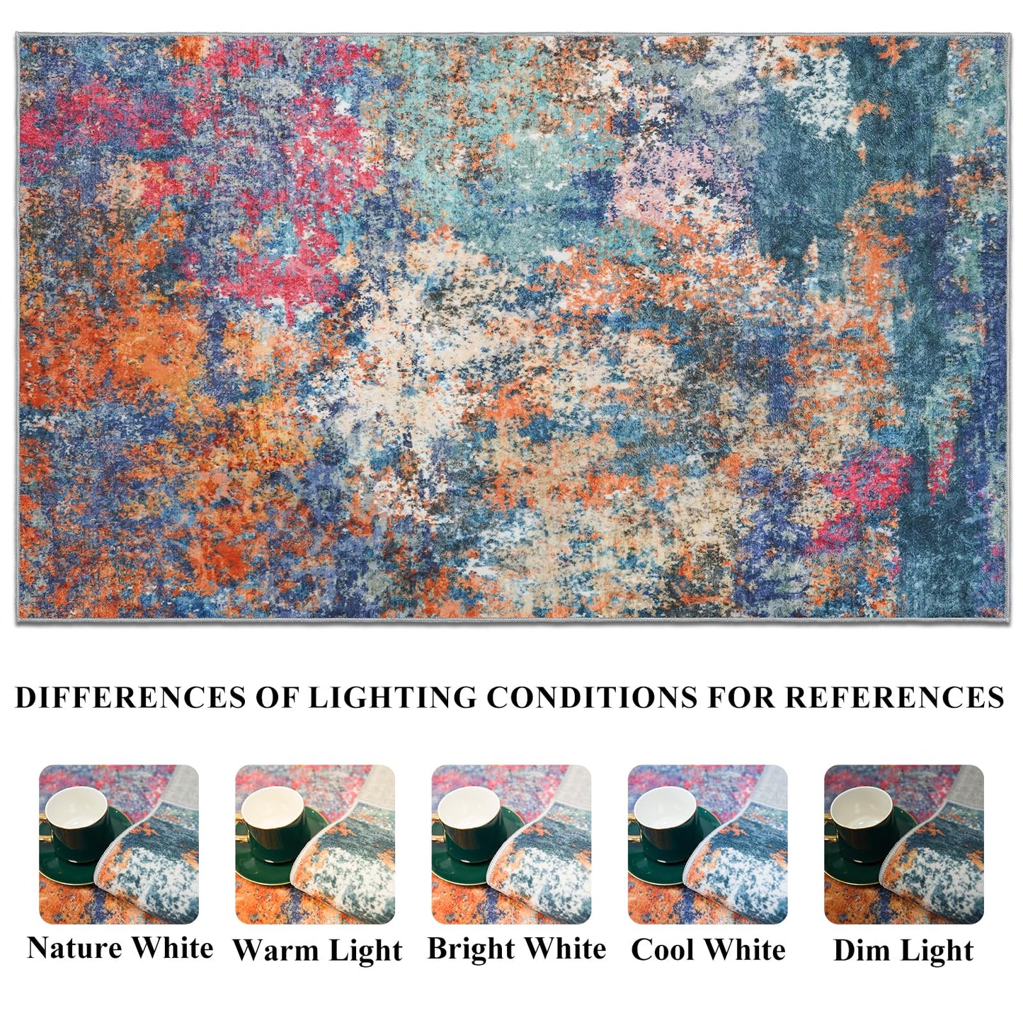 RUUGME Abstract 6ft Round Rug - Large Washable Rugs for Living Room Abstract Colorful Rug Indoor Non Slip Low Pile Carpet Bedroom Soft Foldable Stain Resistant Distressed Thin Mat 6ft Colorful/Multi