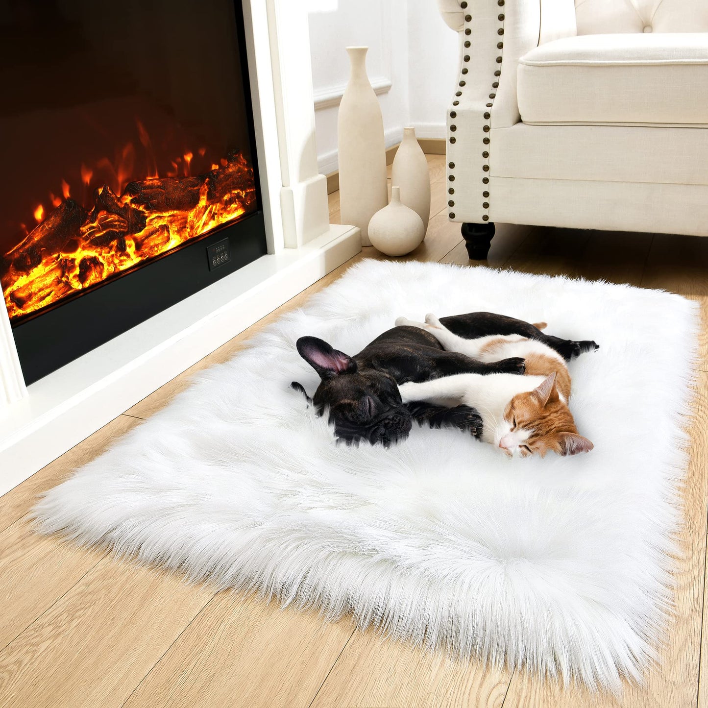Noahas White Faux Fur Rug,Luxury Fluffy Rugs for Bedroom,2 x 3 Feet Washable Area Rugs,Sheepskin Bedroom Rug,Furry Carpet Small Shag Rug,Soft Throw Living Room,Kids Boys Girls Room Decor