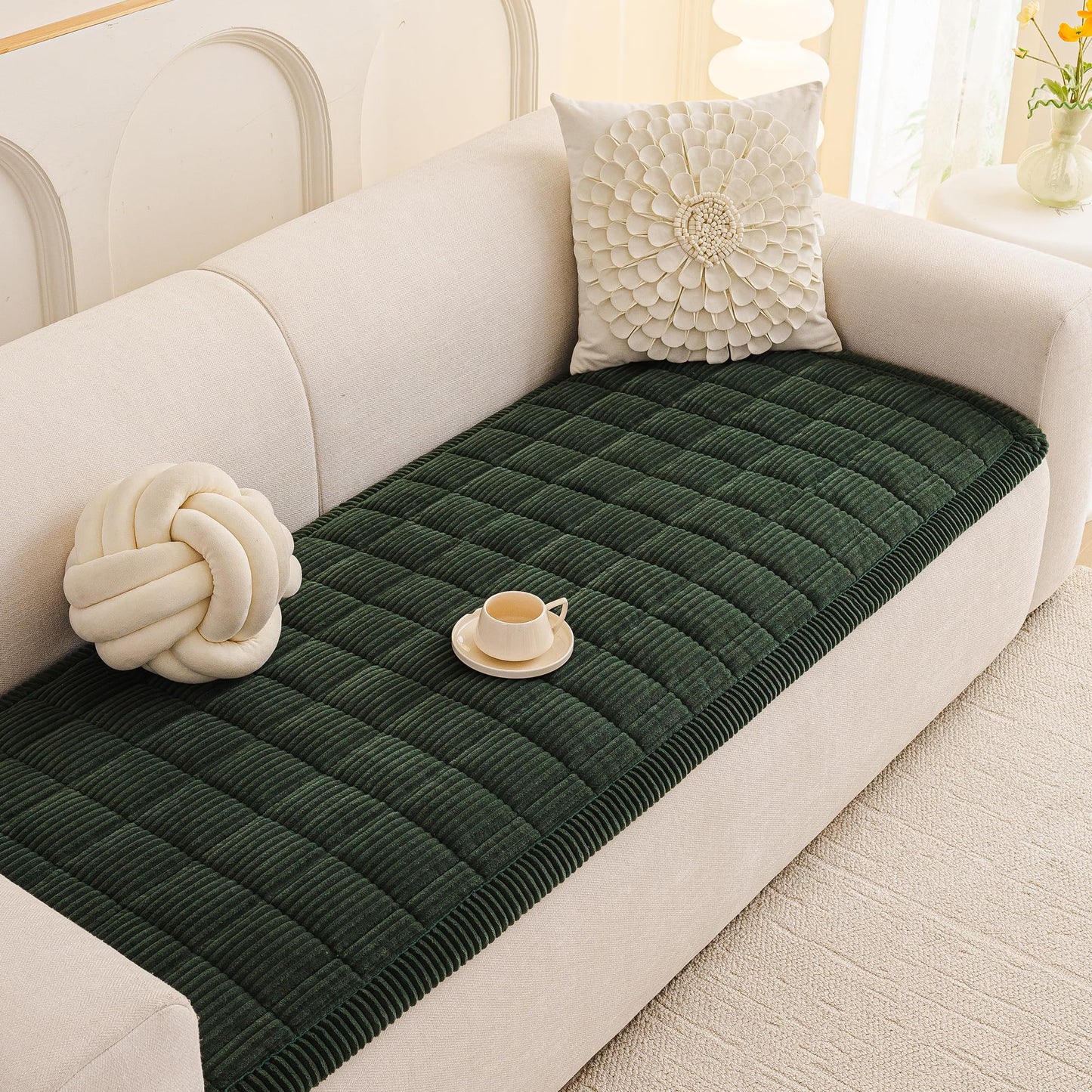 MEETSKY Couch Cover for Dog Washable, Non-Slip Sofa Protector Pet Friendly Sofa Covers for 2 Cushion Couch Soft Furniture Covers for Loveseat Dog Mats for Couches, 27.6" x 59", Moss Green