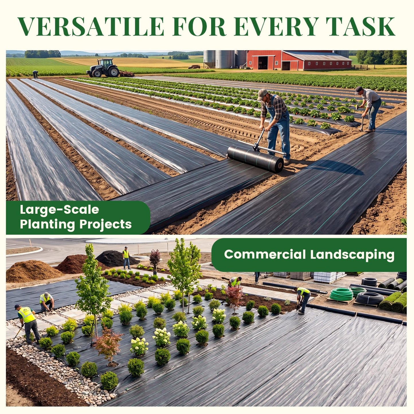 KING BIRD 6FTx300FT Weed Barrier Landscape Fabric w/Stakes & Gasket, 3.2oz Heavy Duty Woven Ground Cover Geotextile Fabric for Flower Garden Bed, Driveway, Pathway, Gravel & Yard Weed Control Mat