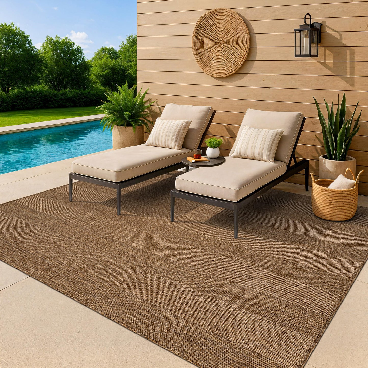Rugshop Striped Indoor Outdoor Flat Woven Area Rug,Natural Jute-Style,Easy-Care Patio Rug for Backyard Porch Deck Balcony, 5' x 7' Natural/Jute