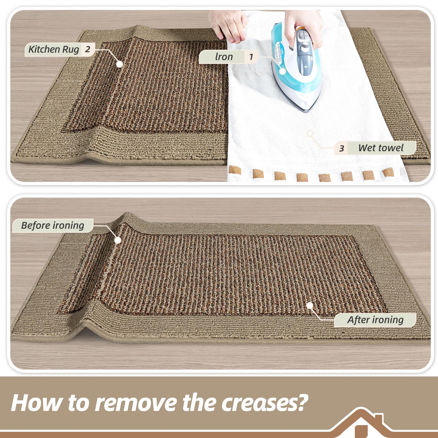 BEQHAUSE Kitchen Runner Rugs 24"x60", Kitchen Rugs Non-Slip Kitchen Mats for Floor, Absorbent and Stain Resistant Kitchen Mats, Machine Washable Rug for Kitchen, Hallway, Laundry & Sink, Taupe