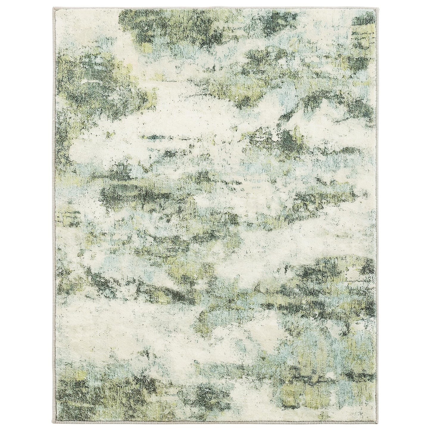 Carvapet 6x9 Large Sage Green Rugs for Living Room Bedroom Dorm, 9 x 6 Feet Washable Green Modern Abstract Low Pile Carpet with Rubber Backing, Foldable, Non Slip Thin Area Rug, Ultra Soft