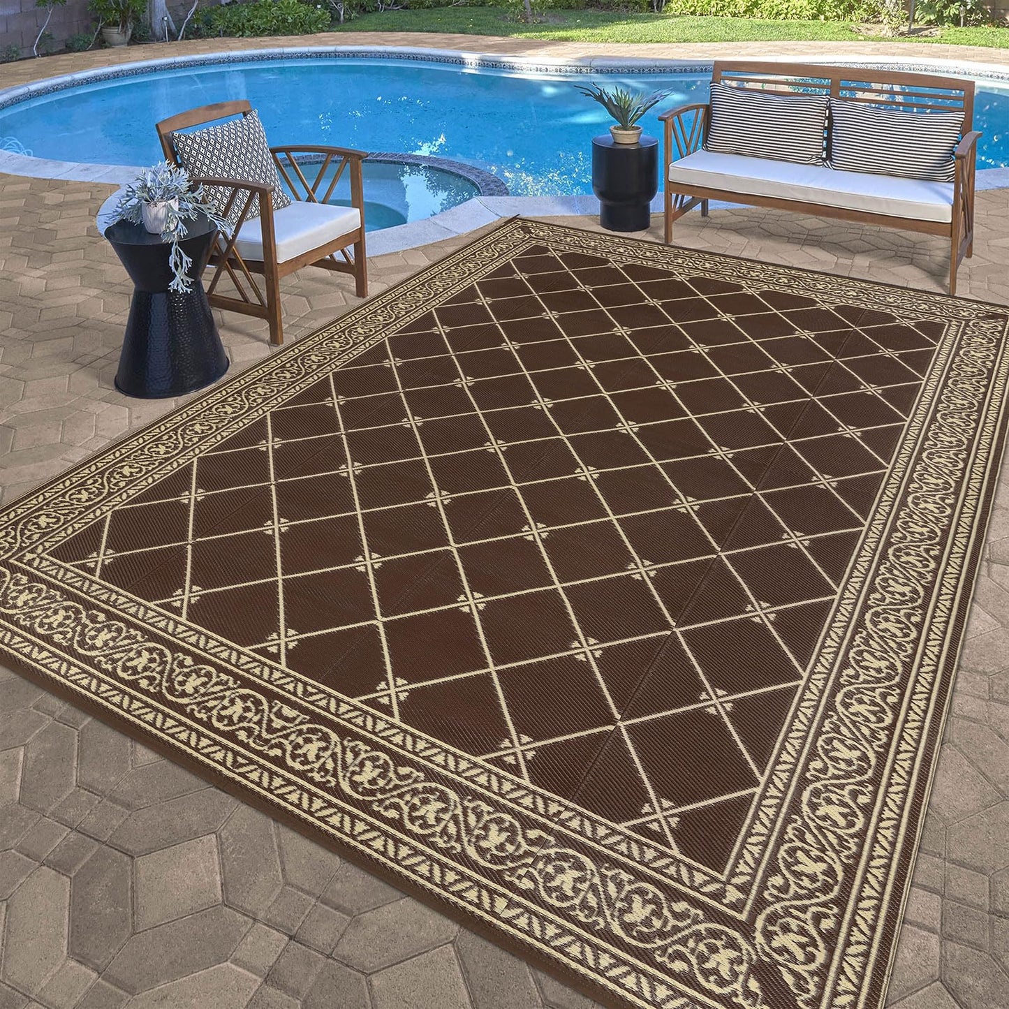 HiiARug Reversible Outdoor Rug 5'x7' Plastic Straw Rugs for Patios RV Camping Mat Reversible Mats Large Floor Mat for RV Outside, Backyard, Deck, Picnic, Beach, Trailer, Camping