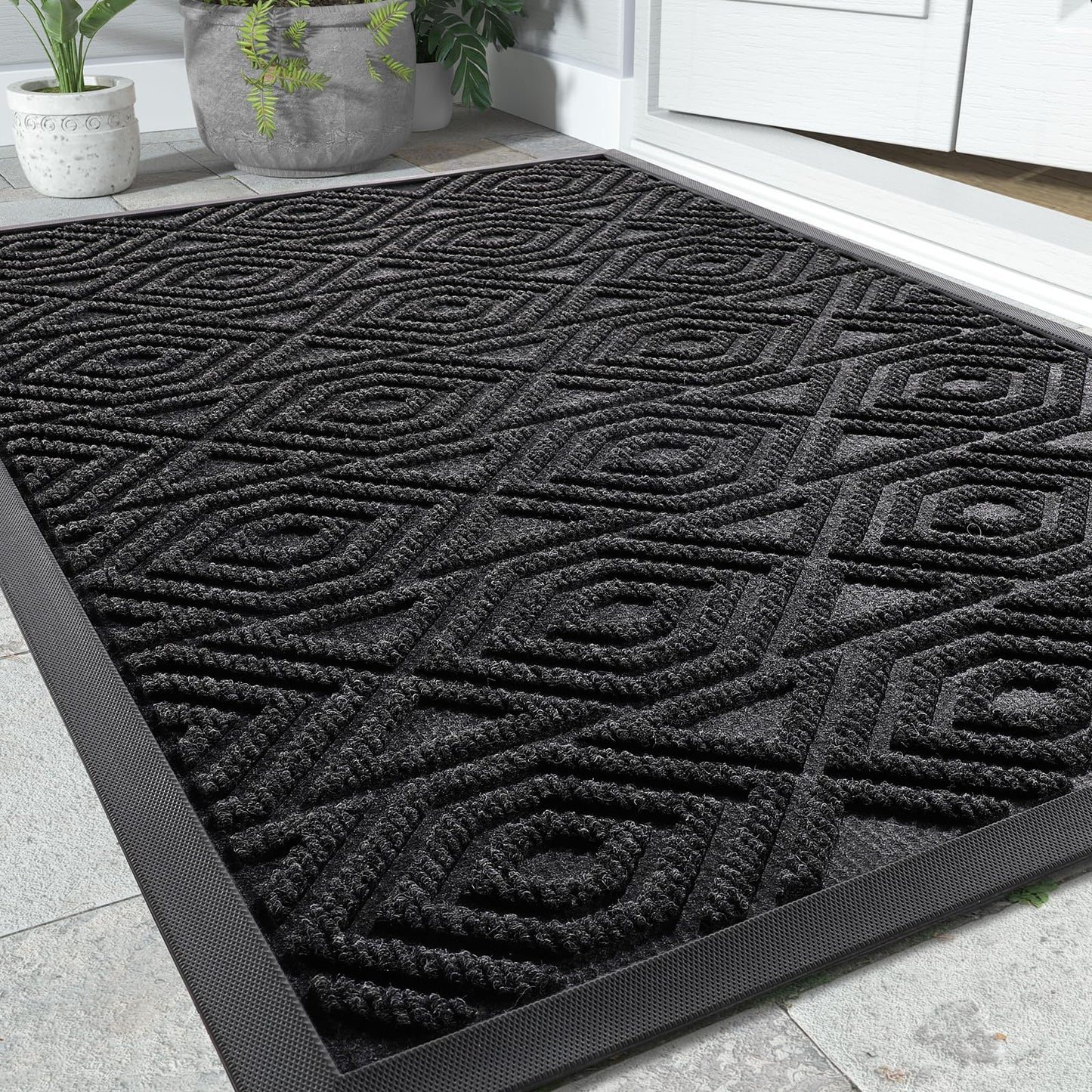 Yimobra Door Mat, Outdoor Indoor Entrance Welcome Mat, Heavy Entry Front Door Mat, Stain & Fade Resistant, Low Profile, Sturdy Rubber, Easy Clean Patio Floor Mat, Waterproof, 47 x 24, Black