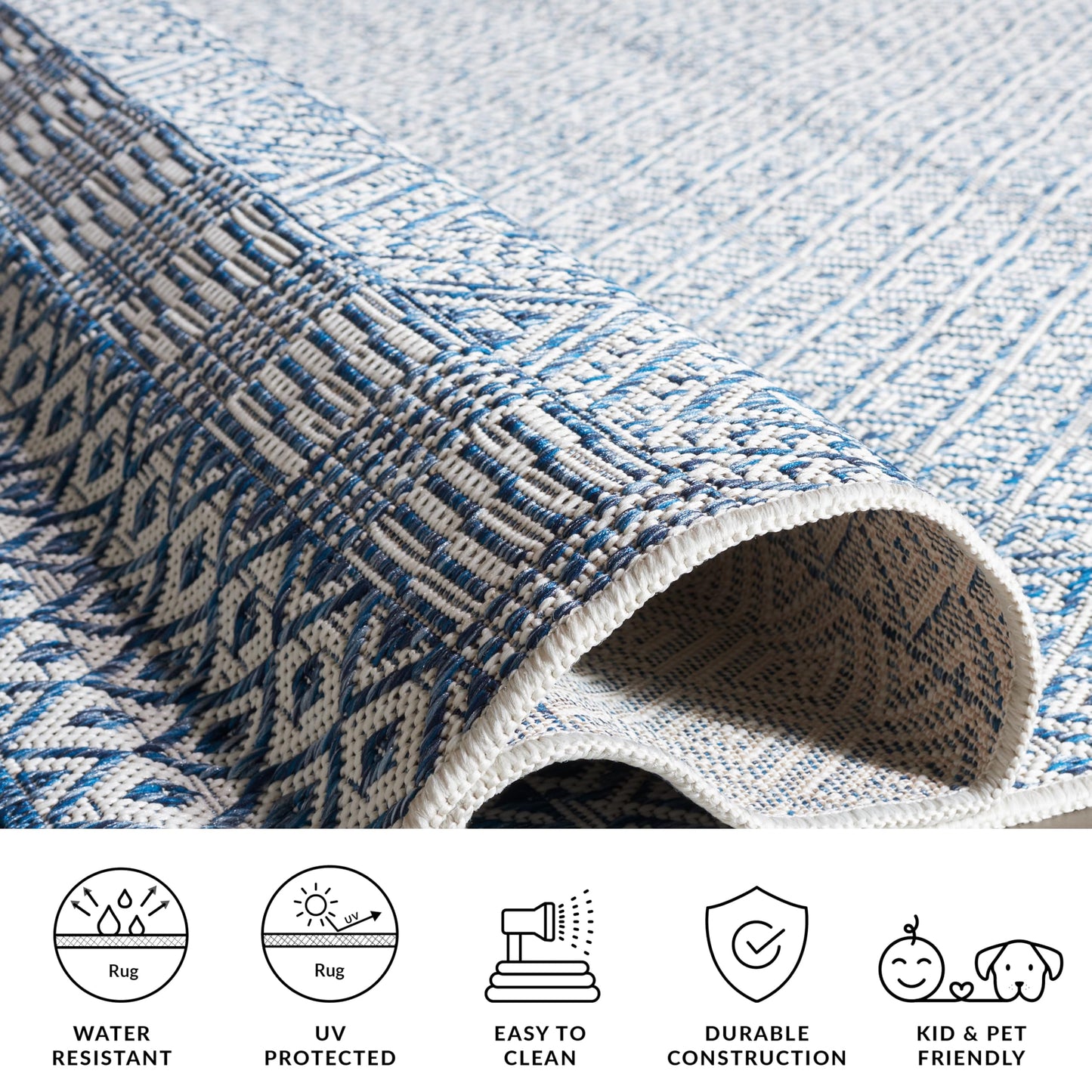 SAFAVIEH Washable Rug Outdoor Courtyard Collection - 10' x 14', Blue & Navy, Non-Shedding & Easy Cleaning, Ideal for Patio, Backyard, Mudroom (CY8235-53412)