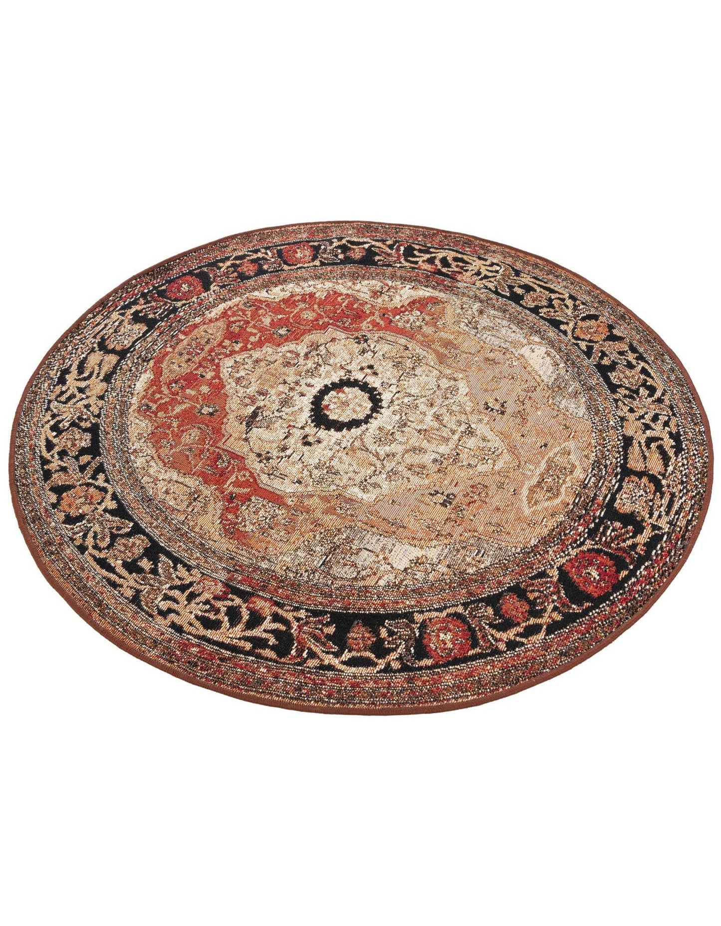 Rugs.com - Outdoor Traditional Rug – 4 Ft Round Multi Indoor/Outdoor Rug – Weather-Resistant Flatweave for Patios, Decks, and Porches