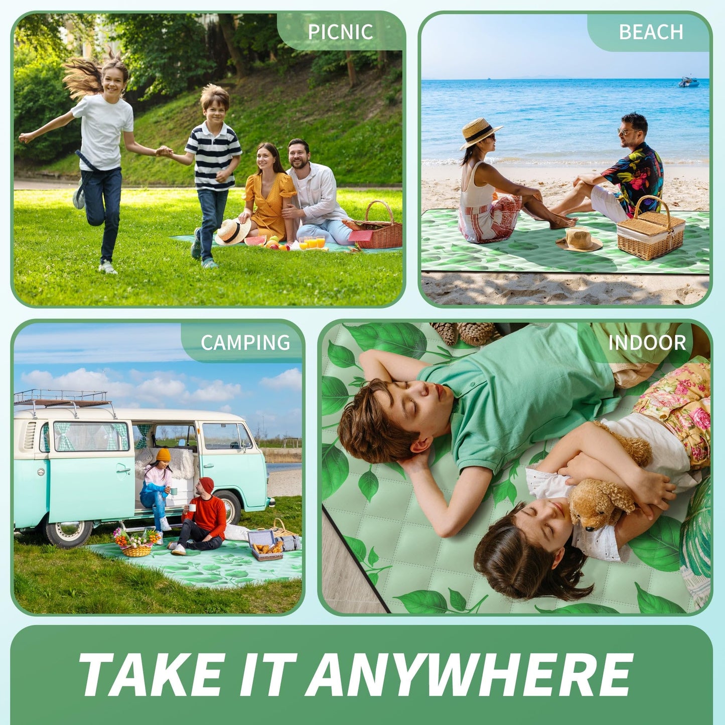 ANJ Outdoors Extra Large Waterproof Picnic Blankets | Foldable Sandproof Beach Blanket N Outdoor Blanket | 5-Layer Machine Washable Soft Picnic Mat for Camping, Grass, Park N Stadium