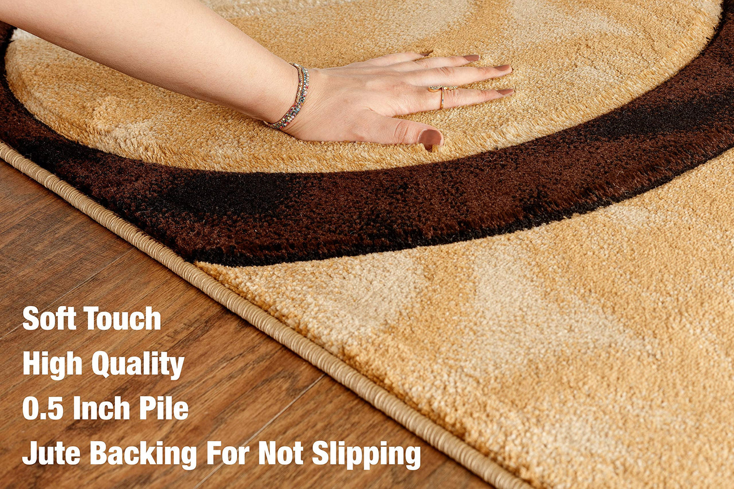 GLORY RUGS Area Rug Modern 5x7 Brown Circles Geometry Soft Hand Carved Contemporary Floor Carpet Fluffy Texture for Indoor Living Dining Room and Bedroom Area