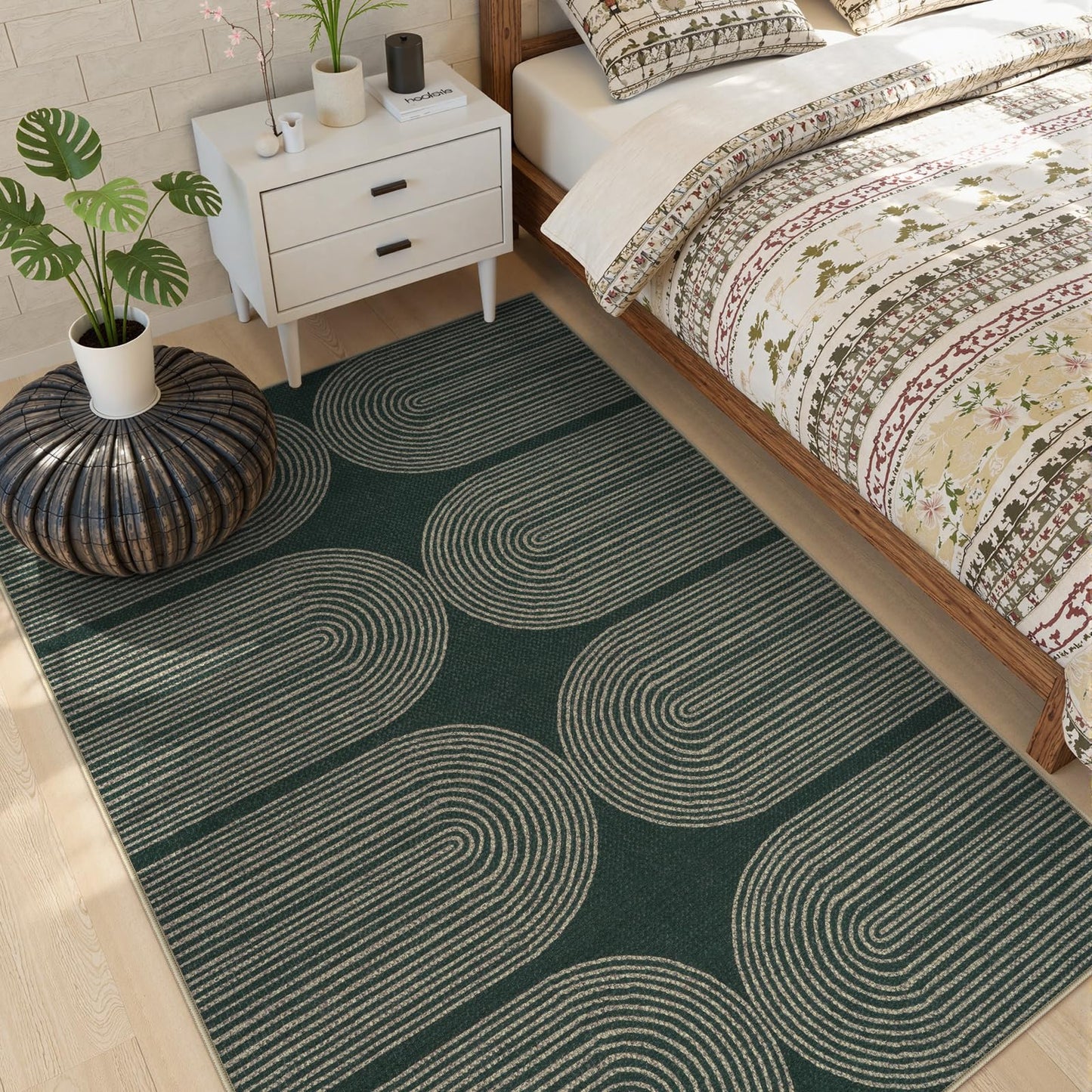 LIVEBOX Modern Rainbow Easy Jute Rug, 5x7 Washable Area Rugs for Living Room Patio Farmhouse Indoor Outdoor Rug, Non Slip Neutral Floor Carpet for Office Backyard (5'x7', Green)