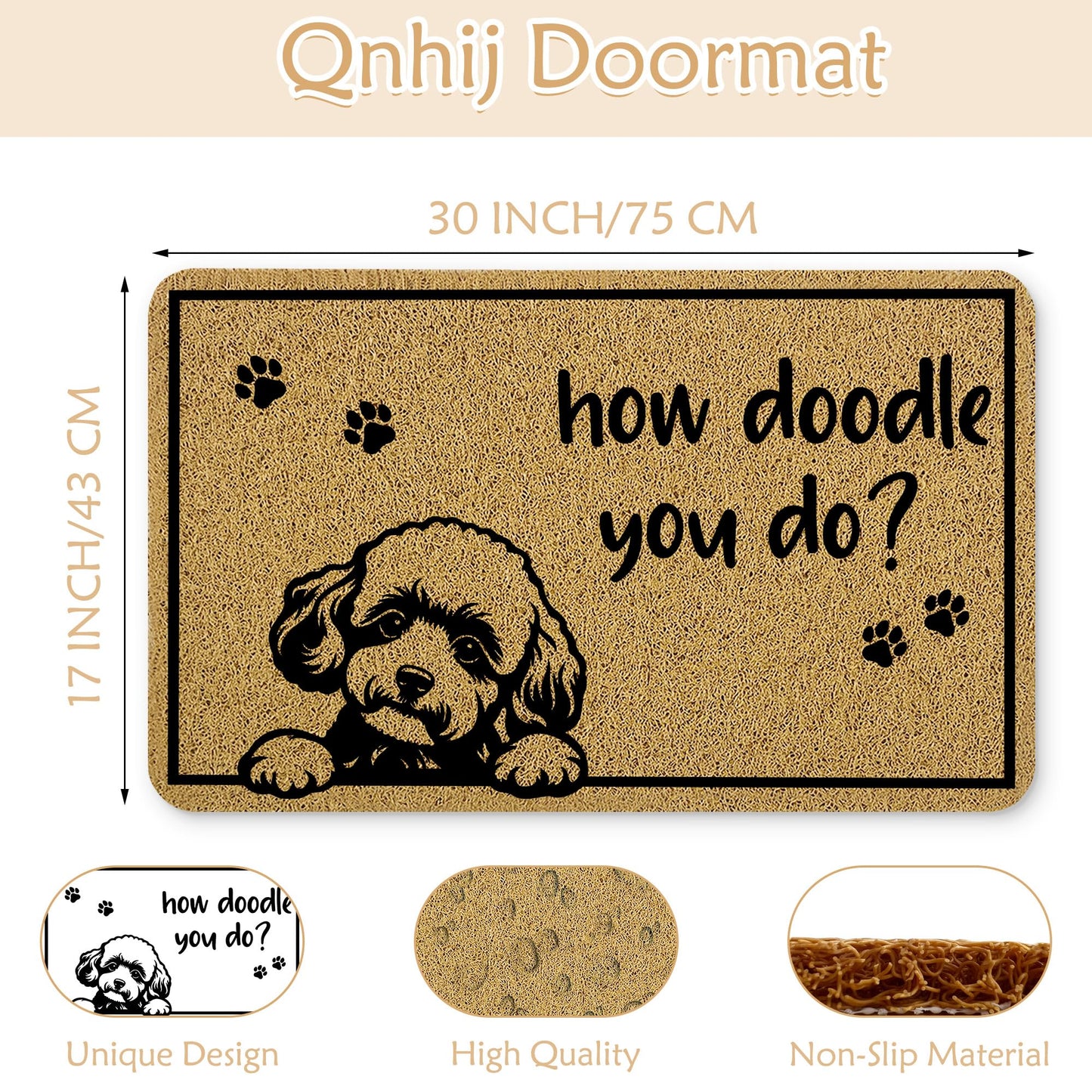 Qnhij Funny Dog Door Mat, How Doodle You Do Doormat,Dogs Gifts Door Mat for Porch Outside Inside Outdoor Indoor Entrance, Goldendoodle Dog Gifts Bath Rug, 17x30 Inches