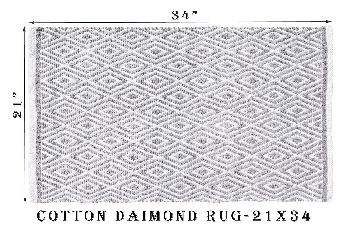 Ramanta Home 100% Cotton Diamond Handwoven Reversible Rug 21x34 Inch– Grey| Soft Washable Area Rug for Bathroom, Kitchen, Bedroom, Entryway | Durable Lightweight Handmade Accent Floor Mat | Boho Décor