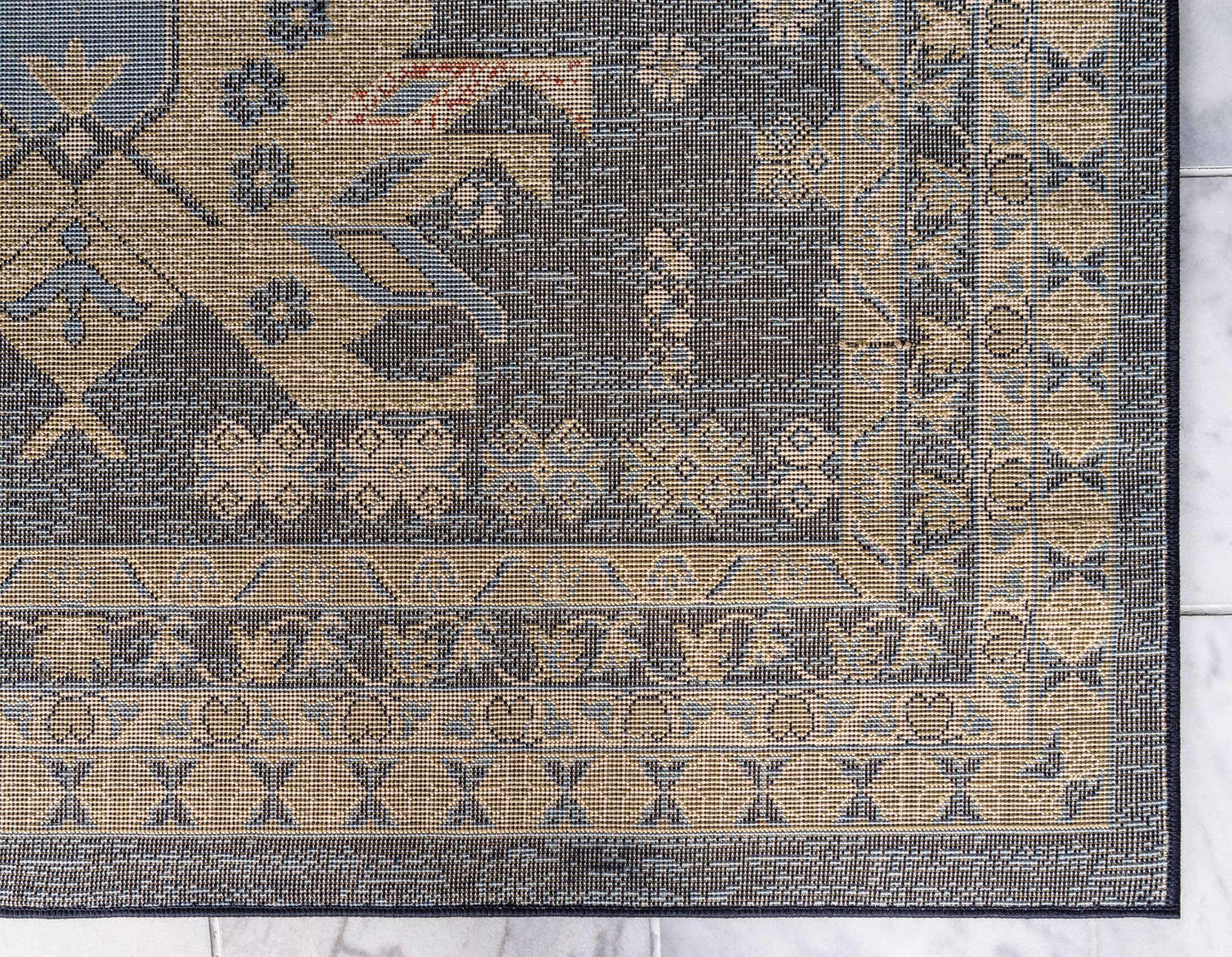 Unique Loom Taftan Collection Border Geometric Tribal Inspired Design Area Rug (8' 0 x 10' 0 Rectangular, Navy Blue/ Gold)