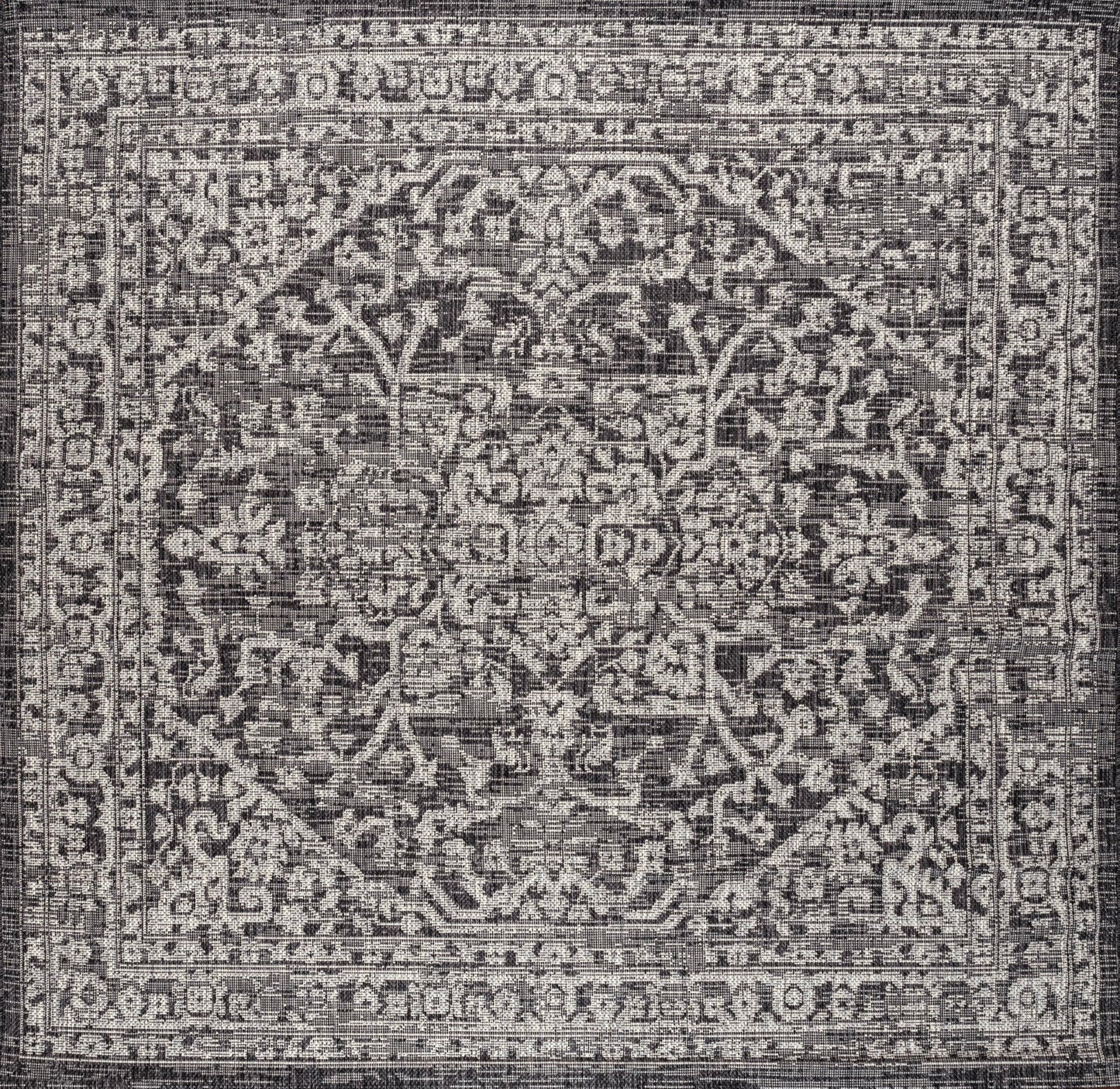 JONATHAN Y Boho Medallion Indoor Outdoor Square Area Rug 3X3 Black/Gray, Malta Textured Weave for Backyard, Patio, Porch, Easy-Cleaning, High Traffic, Pet-Friendly, Non-Shedding (SMB104C-3SQ)