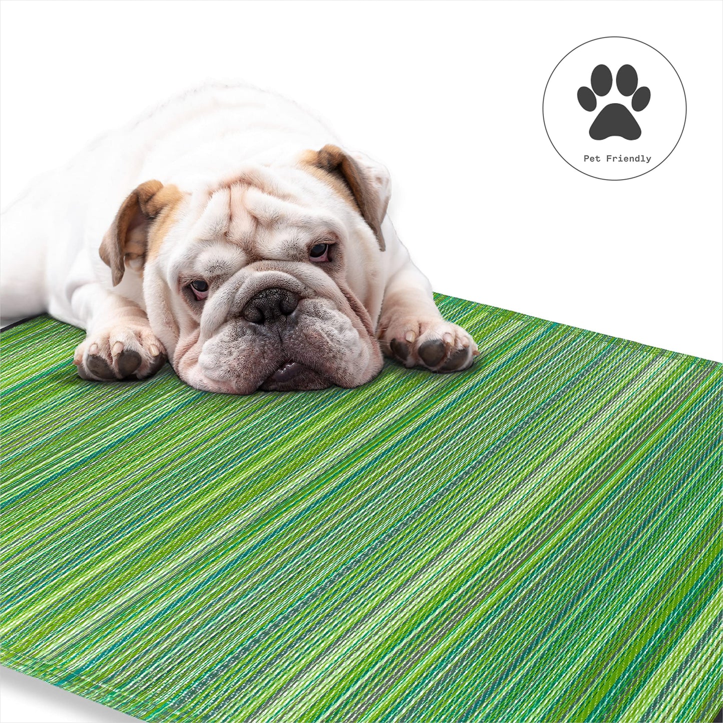 Fab Habitat Outdoor Rug - Waterproof, Fade Resistant, Crease-Free - Premium Recycled Plastic - Striped - Porch, Deck, Balcony, Mudroom, Laundry Room, Patio - Cancun - Green - 3 x 5 ft