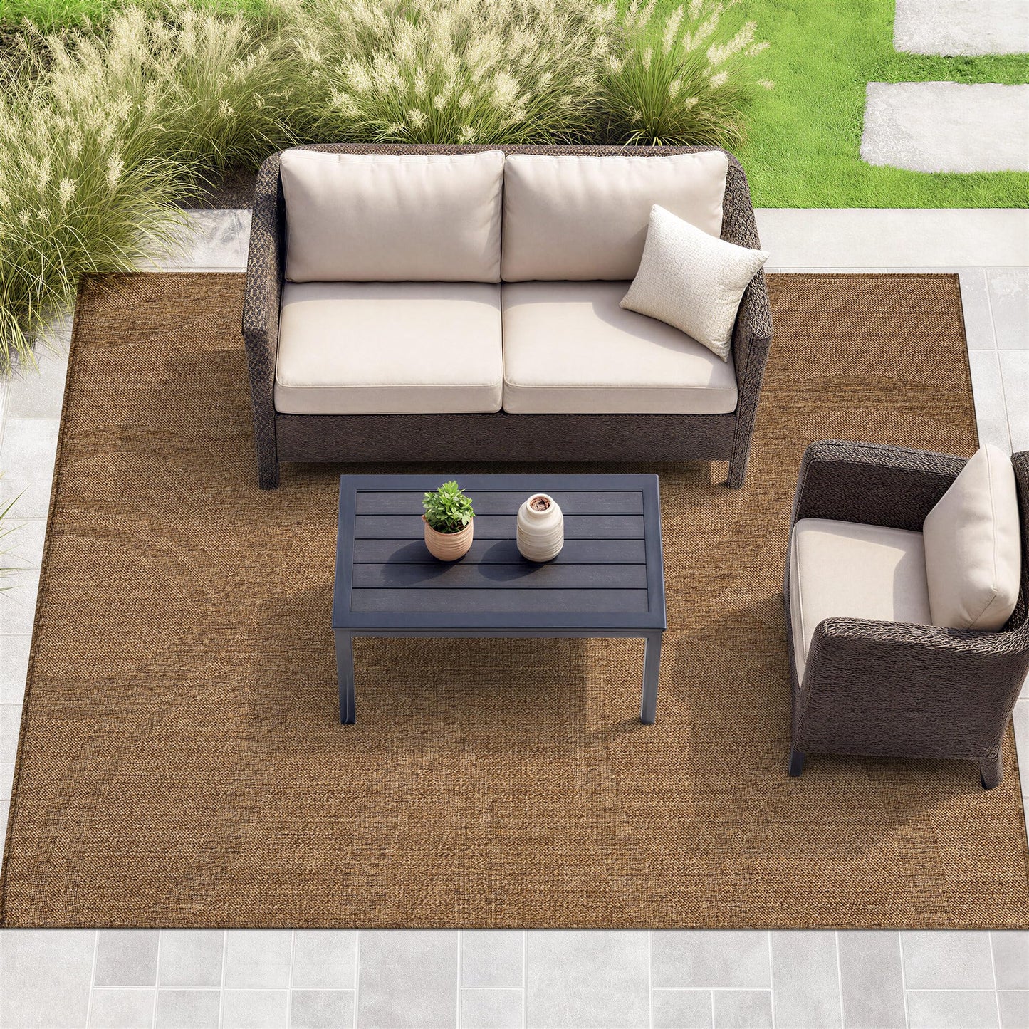 Rugshop Abstract Indoor Outdoor Flat Woven Area Rug,Natural Jute-Style,Easy-Care Patio Rug for Backyard Porch Deck Balcony, 6'6" x 9' Natural/Jute