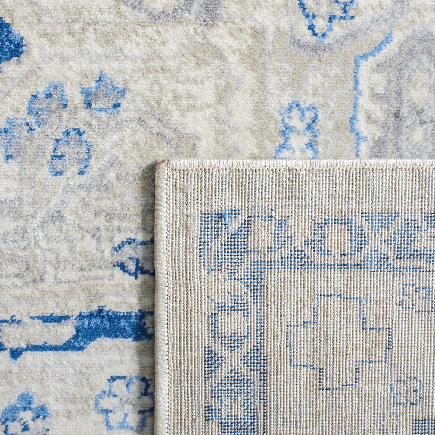 SAFAVIEH Brentwood Collection Area Rug - 9' x 12', Beige & Blue, Medallion Distressed Design, Non-Shedding & Easy Care, Ideal for High Traffic Areas in Living Room, Bedroom (BNT852C)