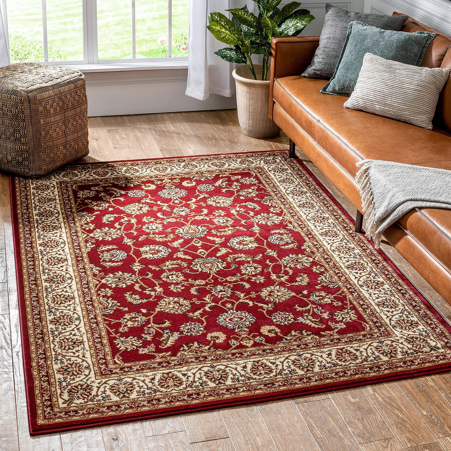 Well Woven Barclay Collection Sarouk Red 5x7 Area Rug - for Living Room, Bedroom, and Dining Room