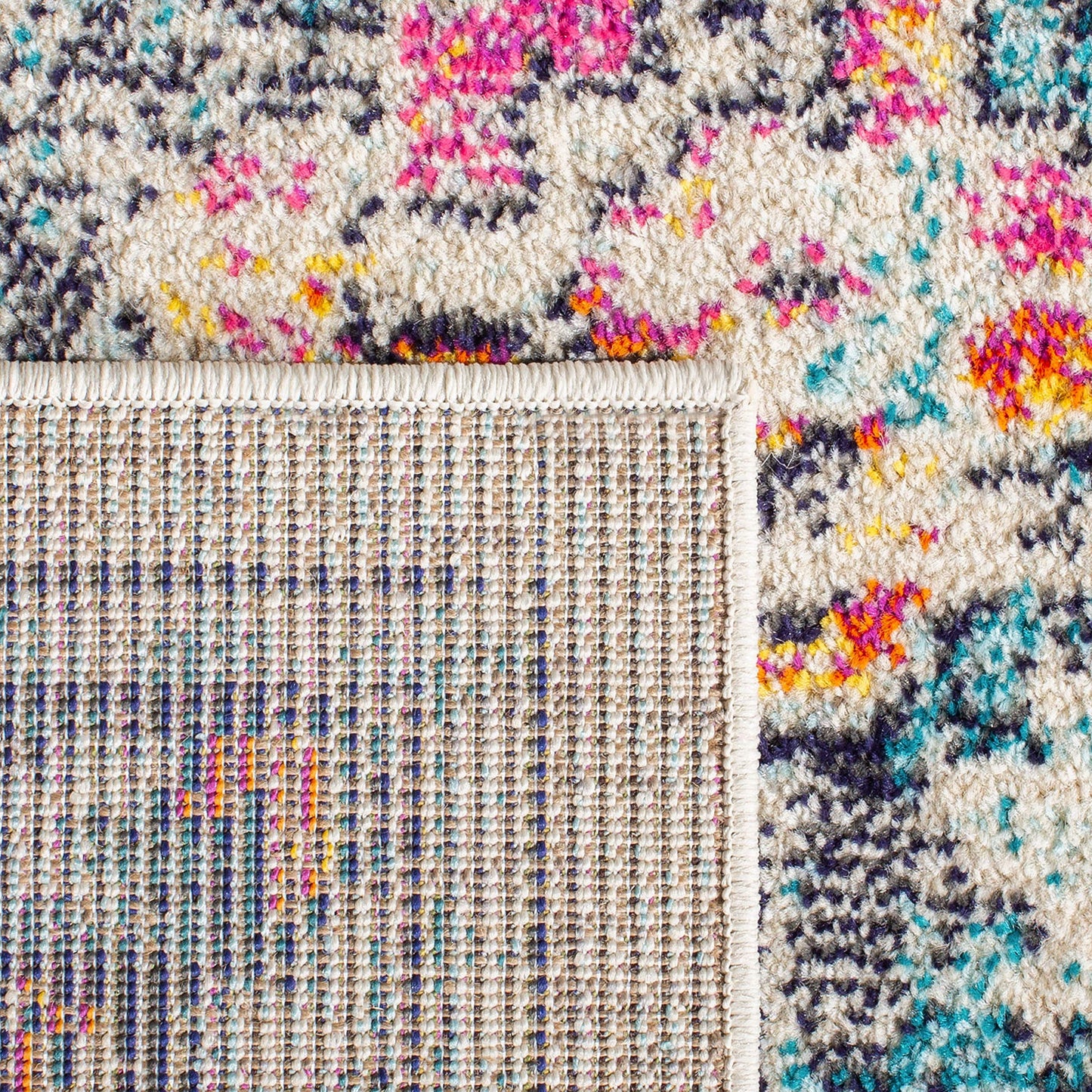 SAFAVIEH Madison Collection Area Rug - 9' Square, Cream & Blue, Boho Chic Distressed Medallion Design, Non-Shedding & Easy to Clean, Ideal for Living Room, Bedroom, Dining Space (MAD473B)