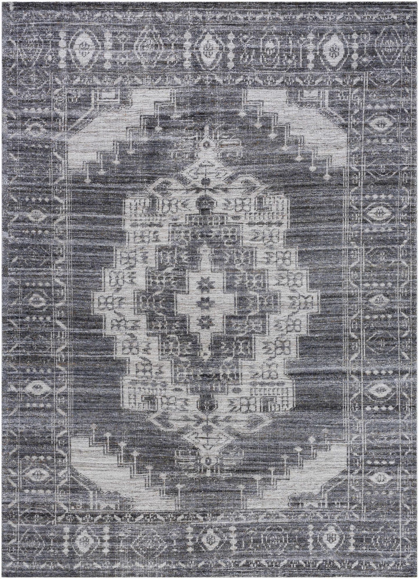 Hauteloom Rona Recycled Material Living Room, Bedroom Area Rug - Traditional - Gray, Black, Ivory - 2' x 3'
