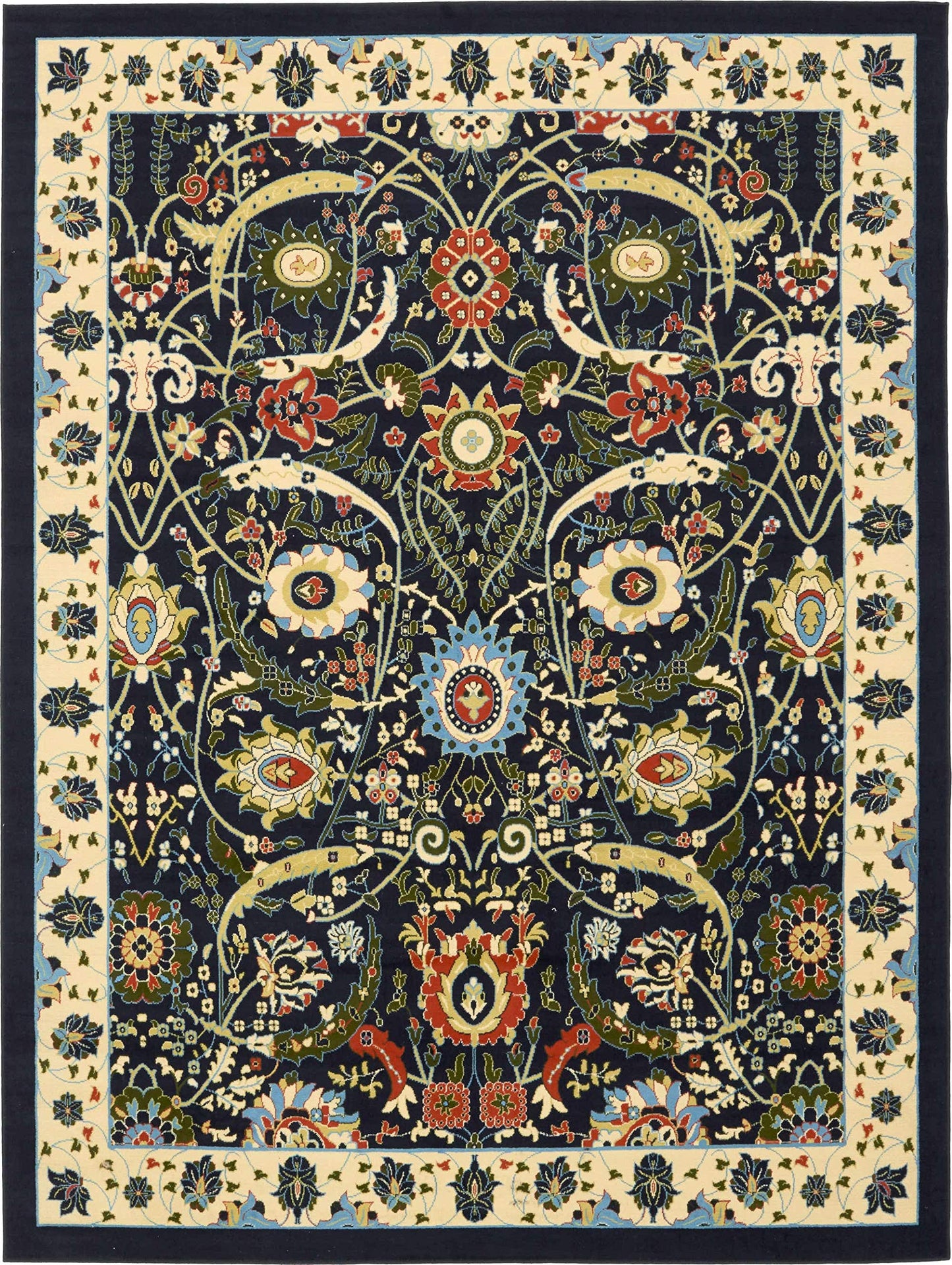 Unique Loom Espahan Collection Area Rug - Cape Cod (9'x 12' Rectangle, Navy Blue/ Black)