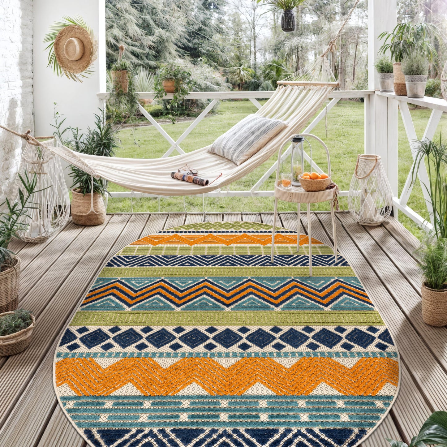Rugshop Multi Marbella Boho Indoor/Outdoor Oval Area Rug for Patio, Deck, Balcony and Living Room Carpet 5' x 7' Oval