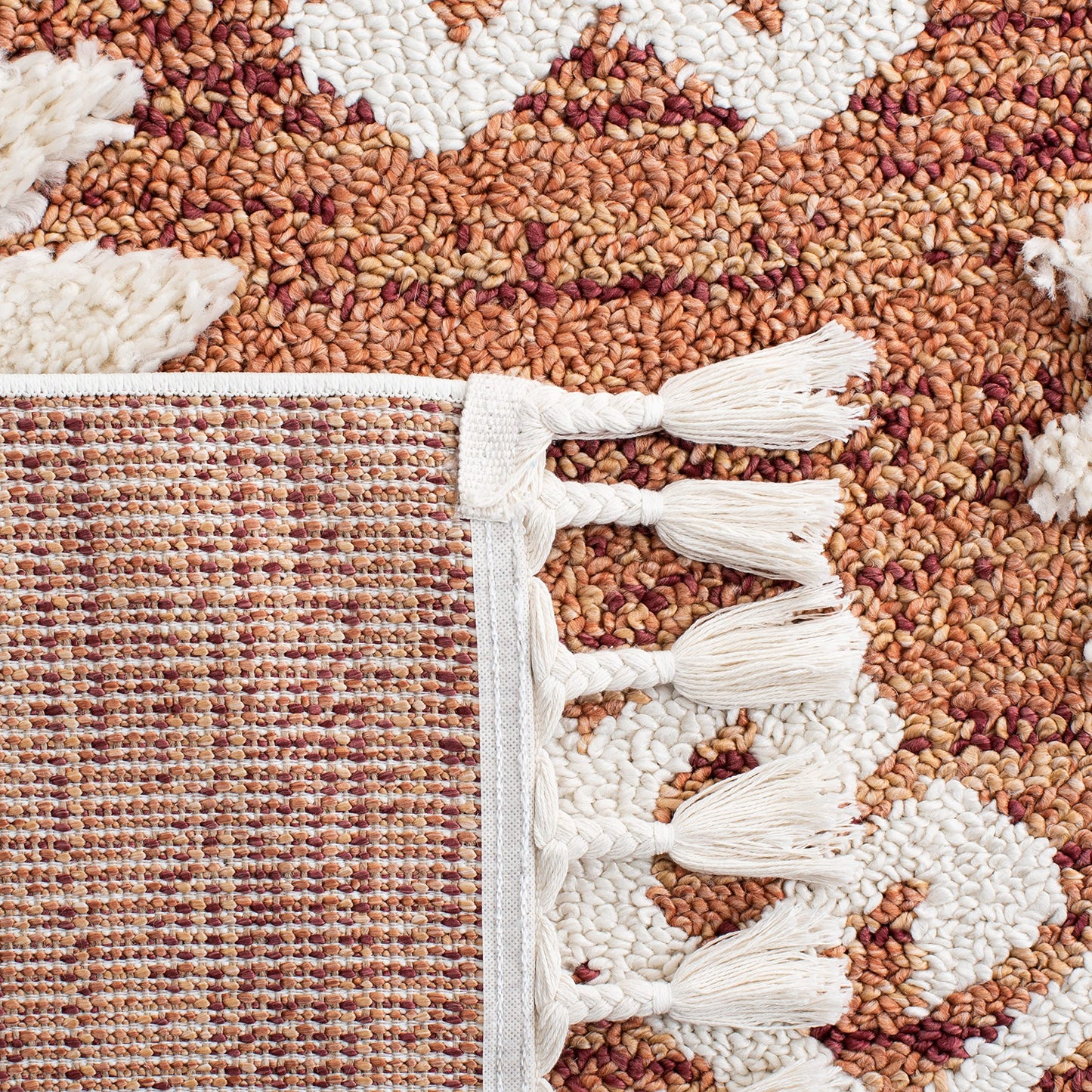 SAFAVIEH Moroccan Tassel Shag Collection Area Rug - 5'3" x 7'6", Orange & Ivory, Boho Design, Non-Shedding & Easy Care, 2-inch Thick Ideal for High Traffic Areas in Living Room, Bedroom (MTS652P)