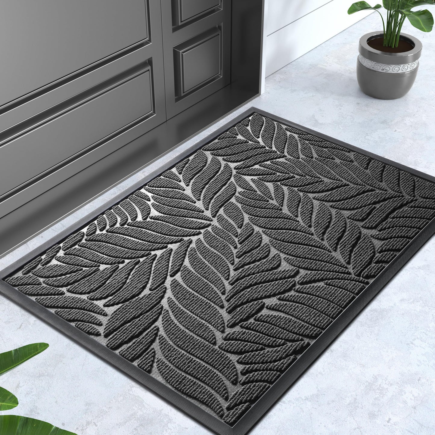 Yimobra Front Door Mat Outdoor Indoor, 29.5x17 All-Season Waterproof Door Mat Outside Entrance, All-Weather Non-Slip Outside Doormat for Garage Patio Entryway, Grey