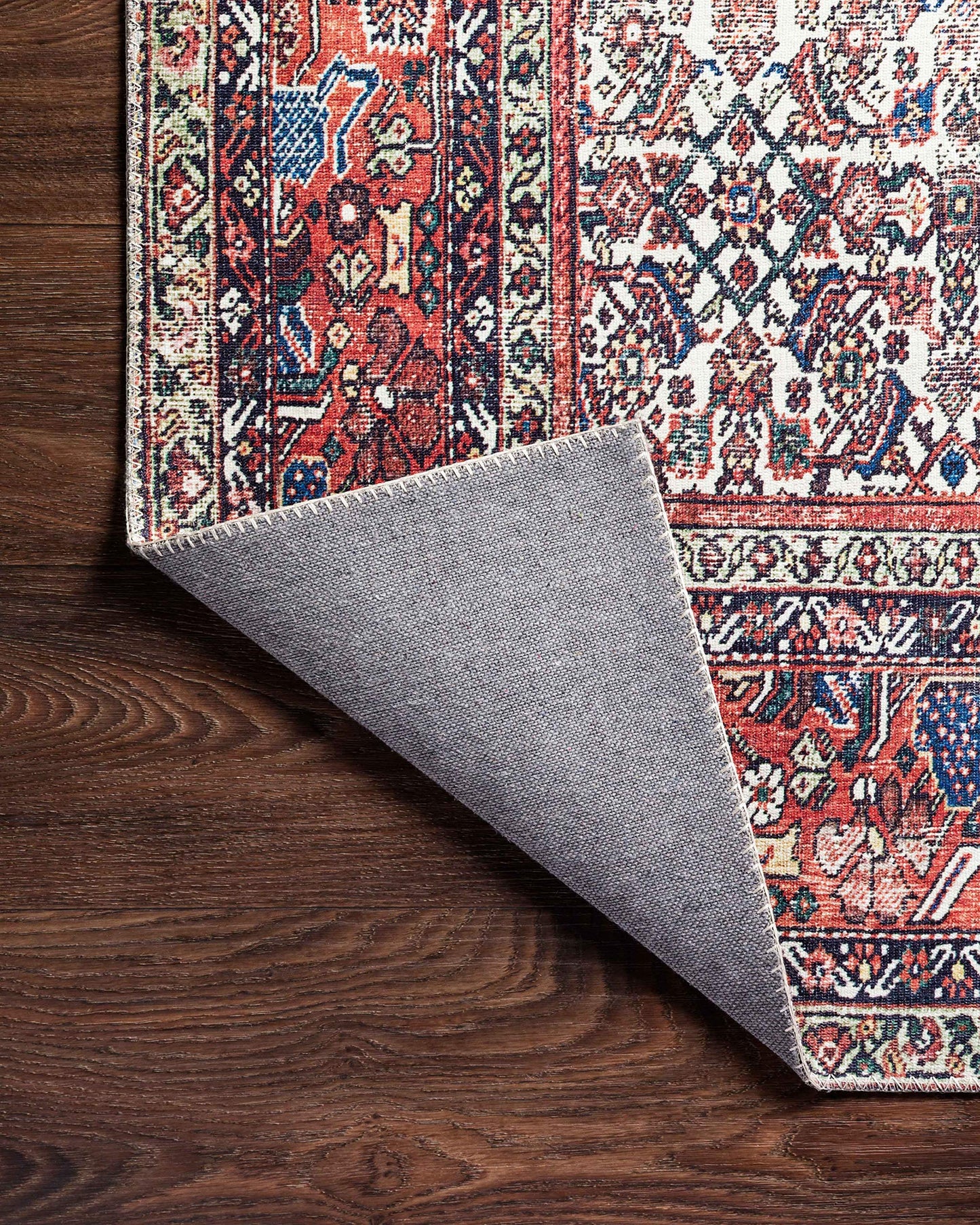 Loloi Layla Collection LAY-12 Ivory/Brick 7'-6" x 9'-6" .13" Thick Area Rug, Soft, Durable, Vintage Inspired, Distressed, Low Pile, Non-Shedding, Easy Clean, Printed, Living Room Rug