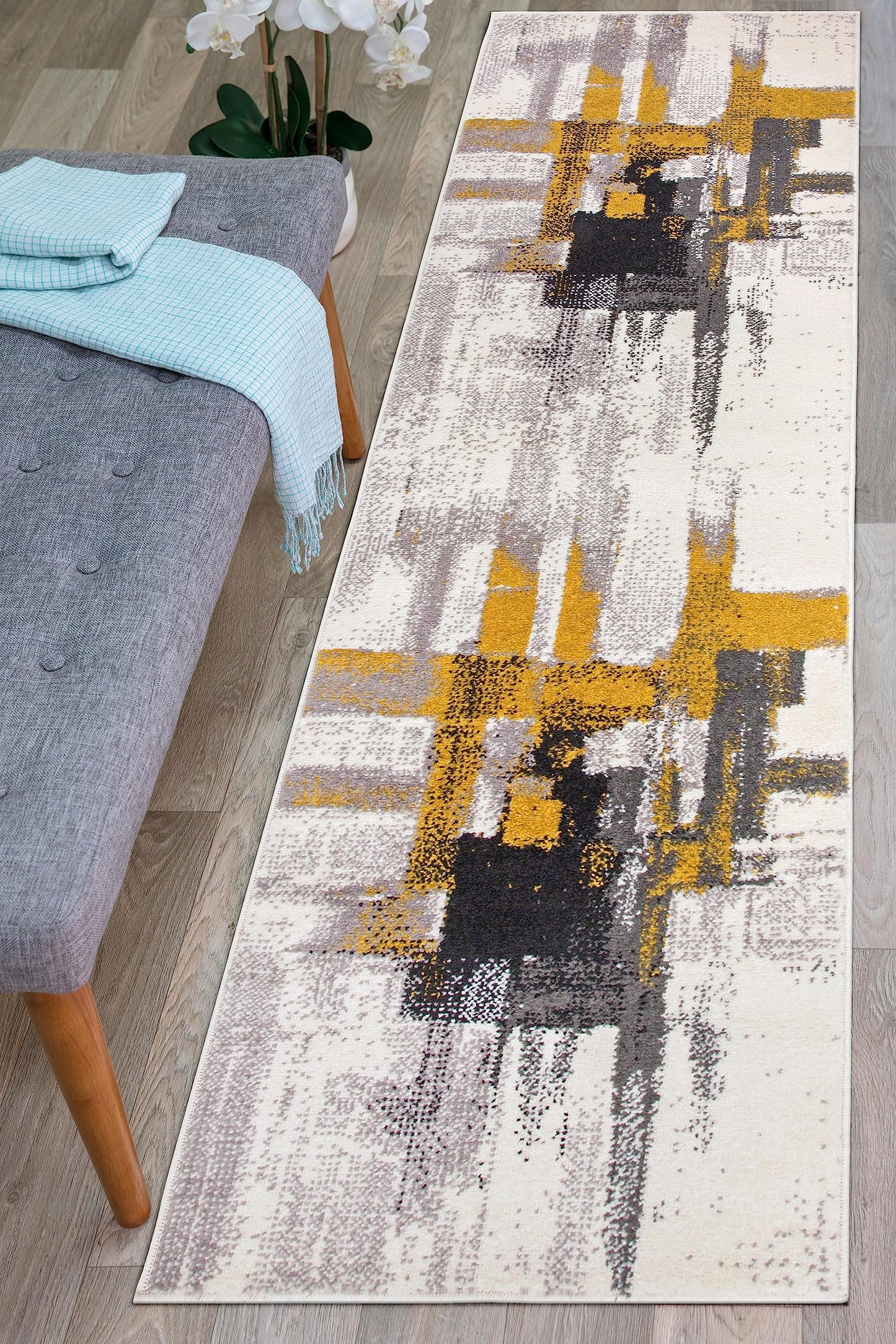 Rugshop Gold Modern Abstract Runner Rug — Non-Shedding for Hallway, Corridor and Entryway 2' x 7'