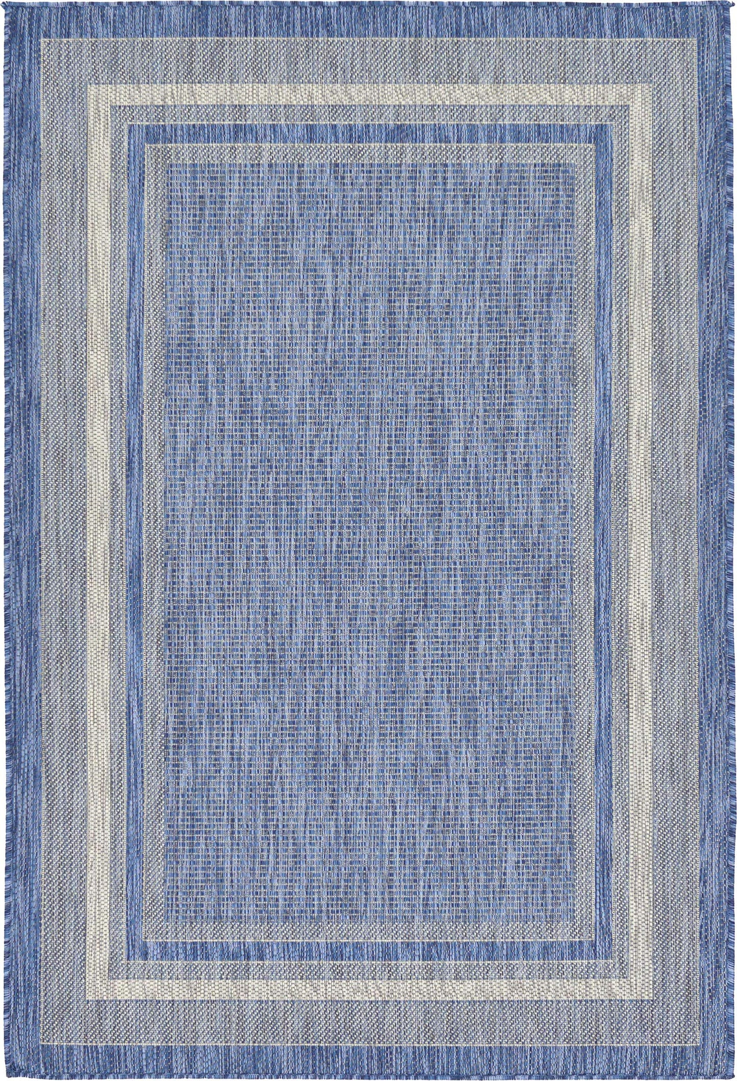 Unique Loom Outdoor Border Collection Area Rug - Soft Border (4' 1" x 6' 1" Rectangle, Blue/ Ivory)